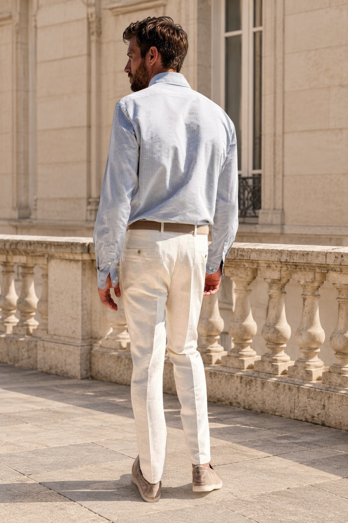 Pantalon à pinces Henri en lin et coton - Blanc-PANTALON HOMME-Curling-Paris