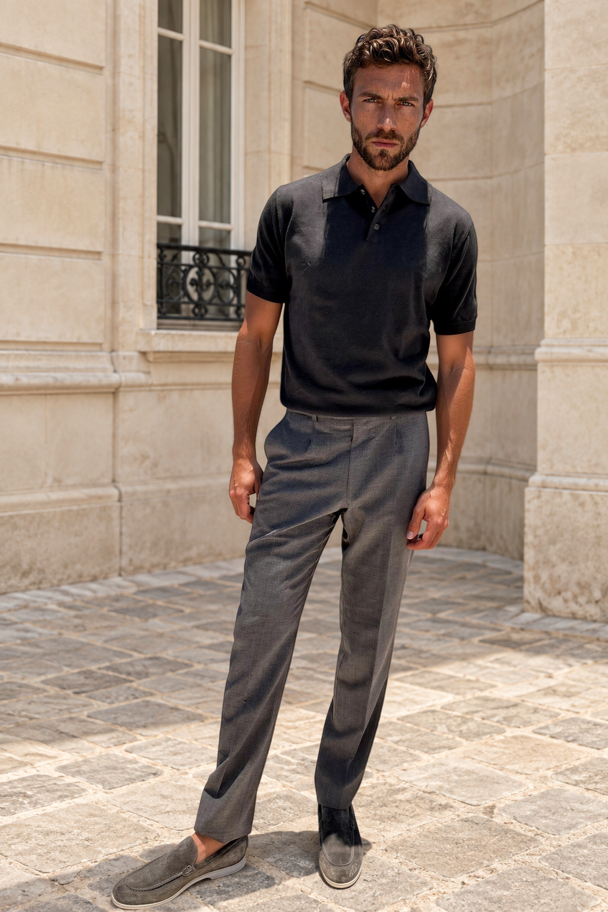 Pantalon à pinces Henri pure laine tropicale Super 120'S - Gris Moyen-PANTALON HOMME-Curling-Paris