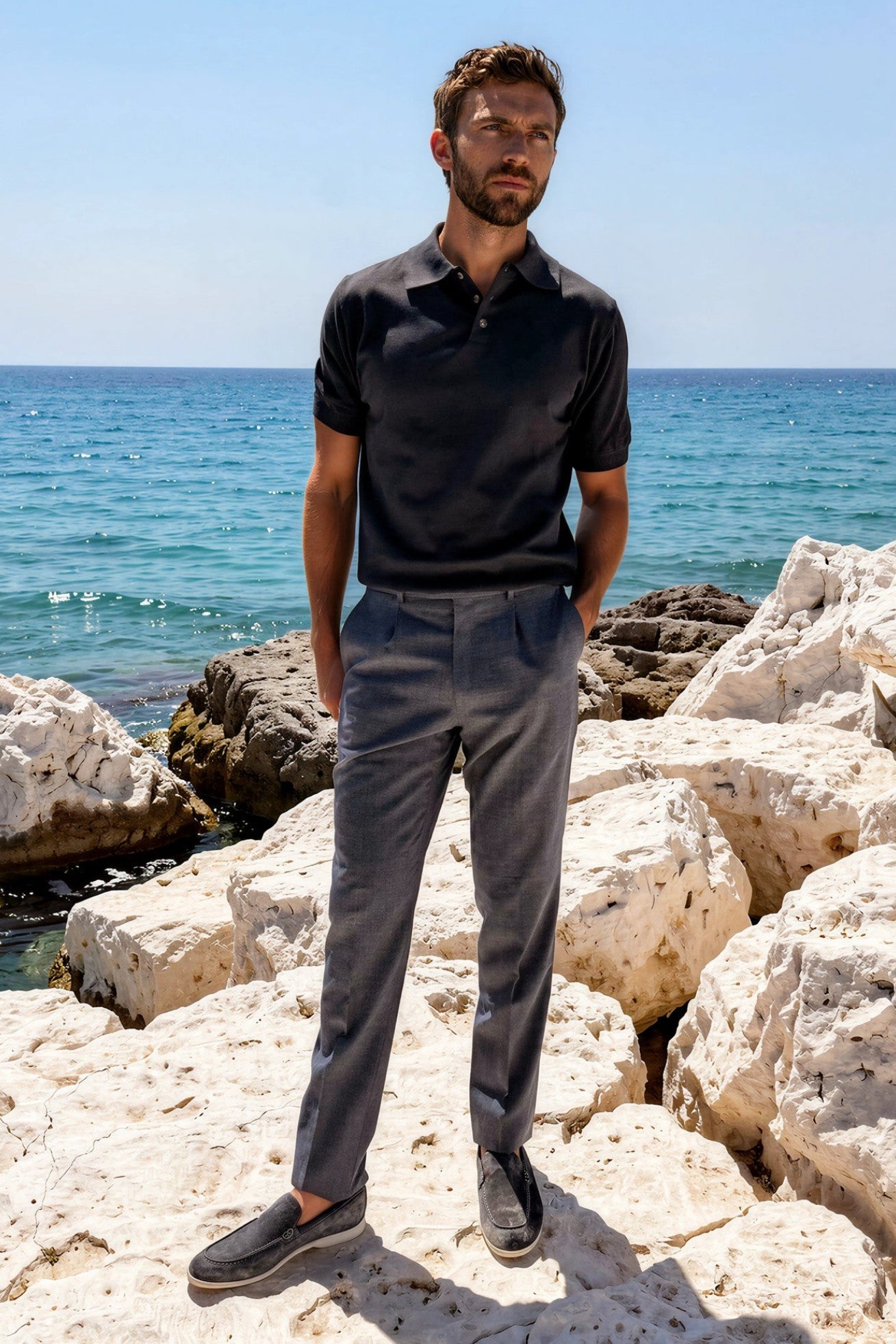 Pantalon à pinces Henri pure laine tropicale Super 120'S - Gris Moyen-PANTALON HOMME-Curling-Paris