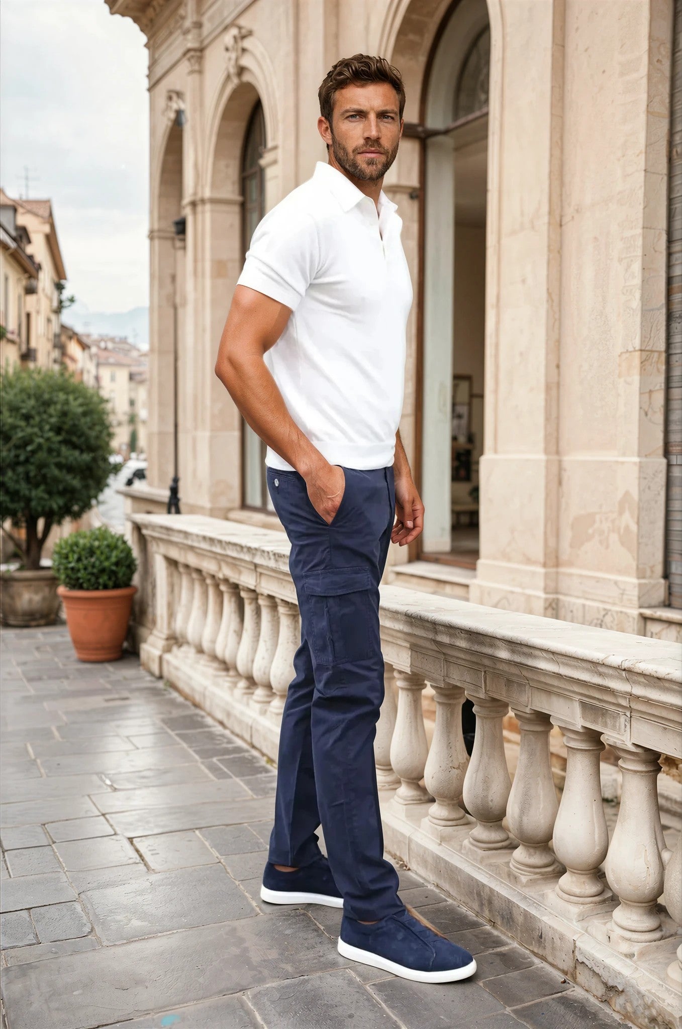 Pantalon d'été Cargo en coton - Marine-PANTALON HOMME-Curling-Paris