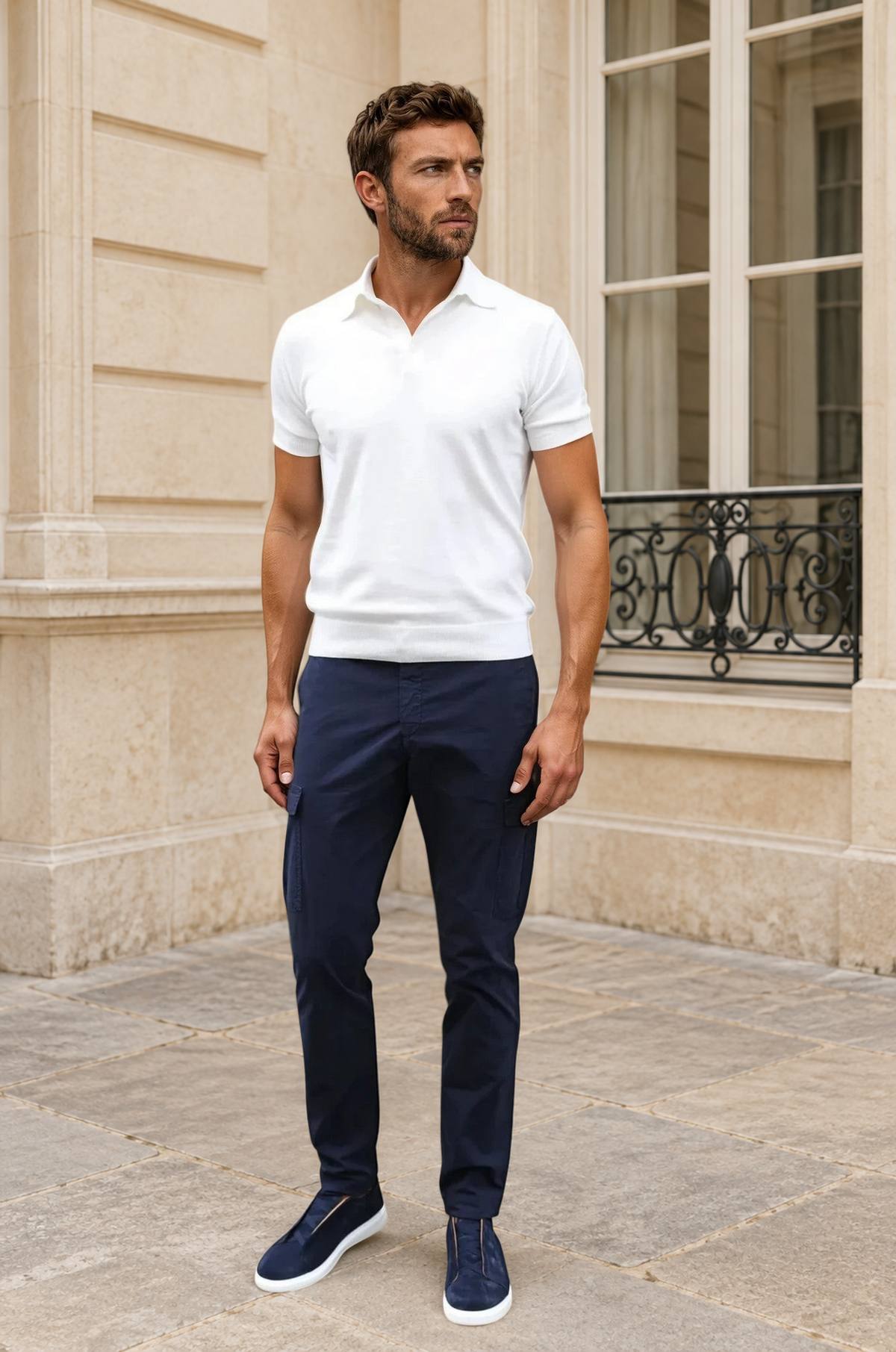 Pantalon d'été Cargo en coton - Marine-PANTALON HOMME-Curling-Paris