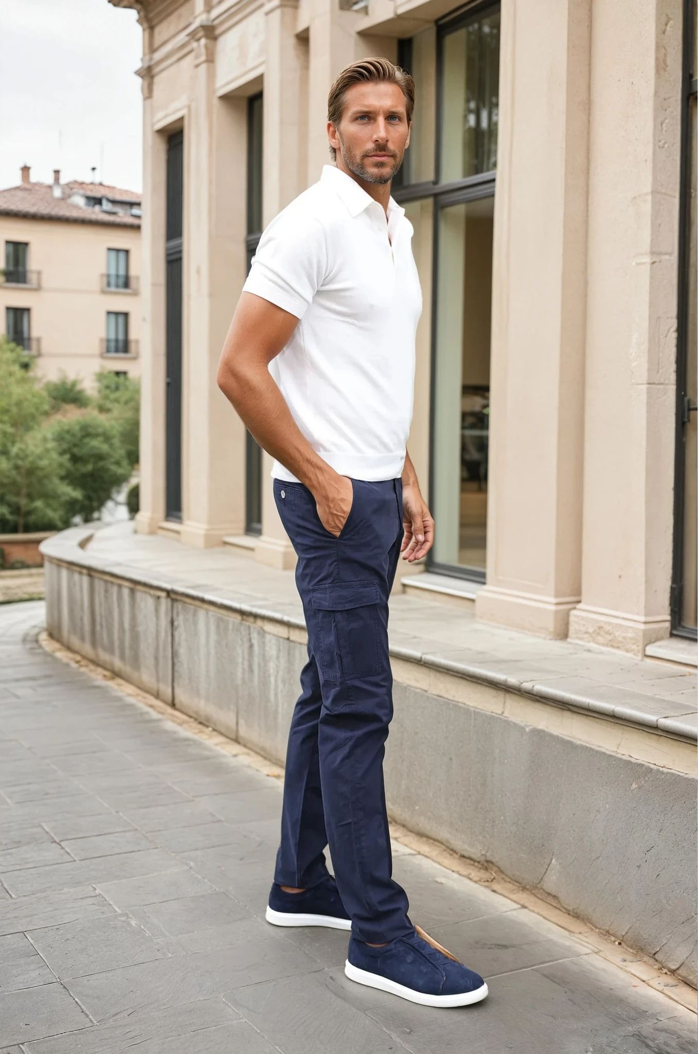 Pantalon d'été Cargo en coton - Marine-PANTALON HOMME-Curling-Paris