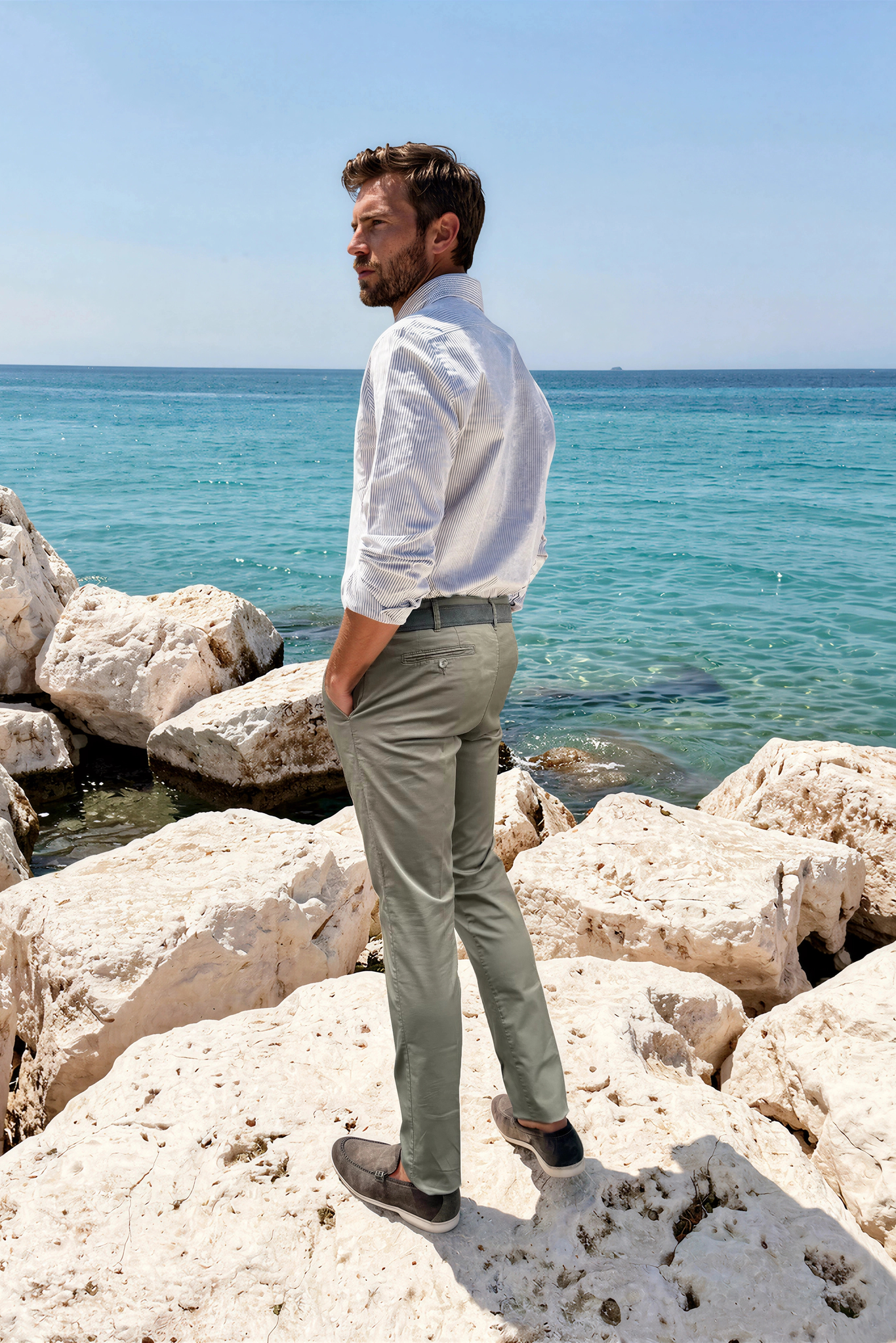 Pantalon d'été Seanfit en coton pima stretch - Kaki-PANTALON HOMME-Curling-Paris