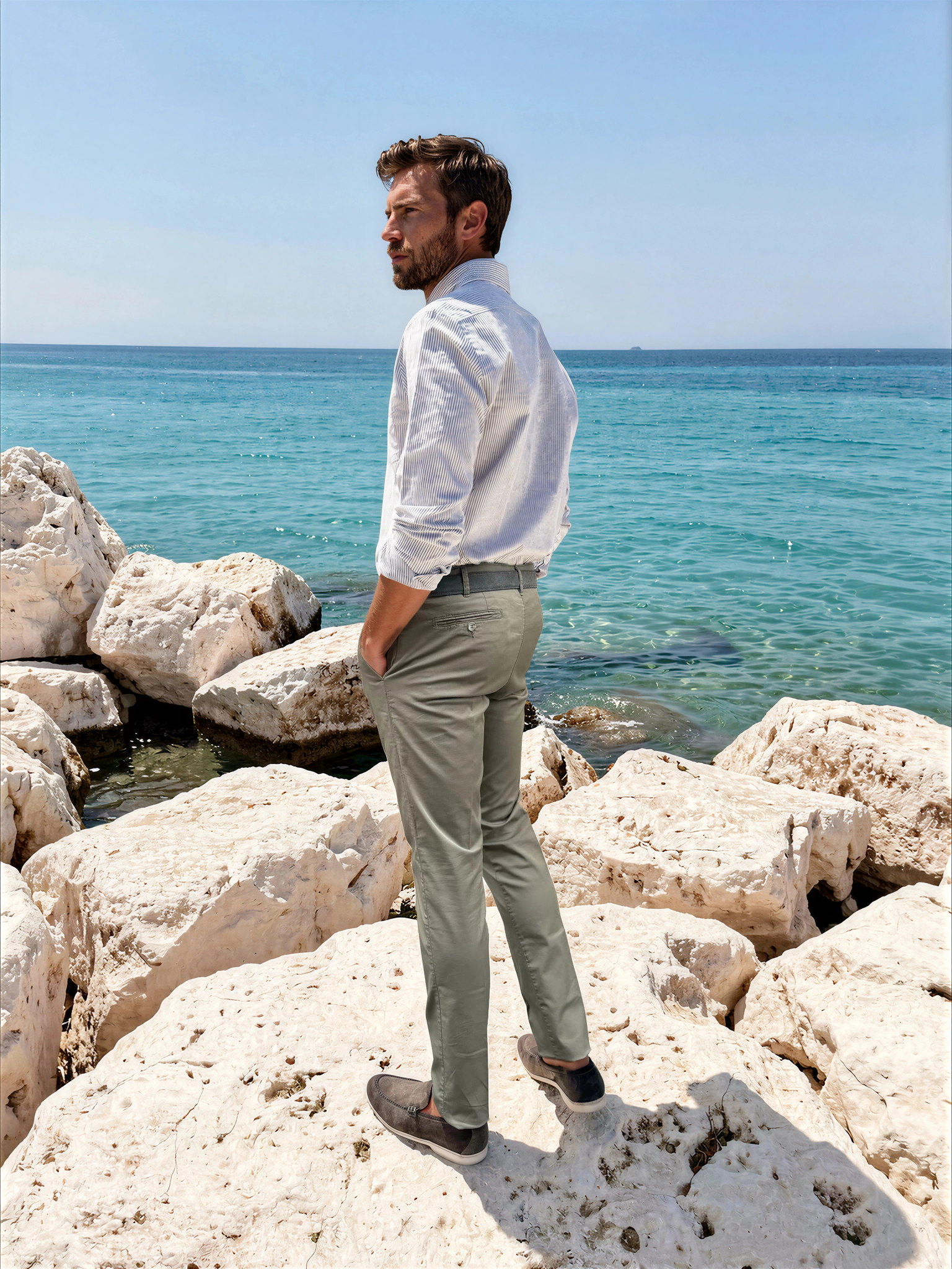 Pantalon d'été Seanfit en coton pima stretch - Kaki-PANTALON HOMME-Curling-Paris