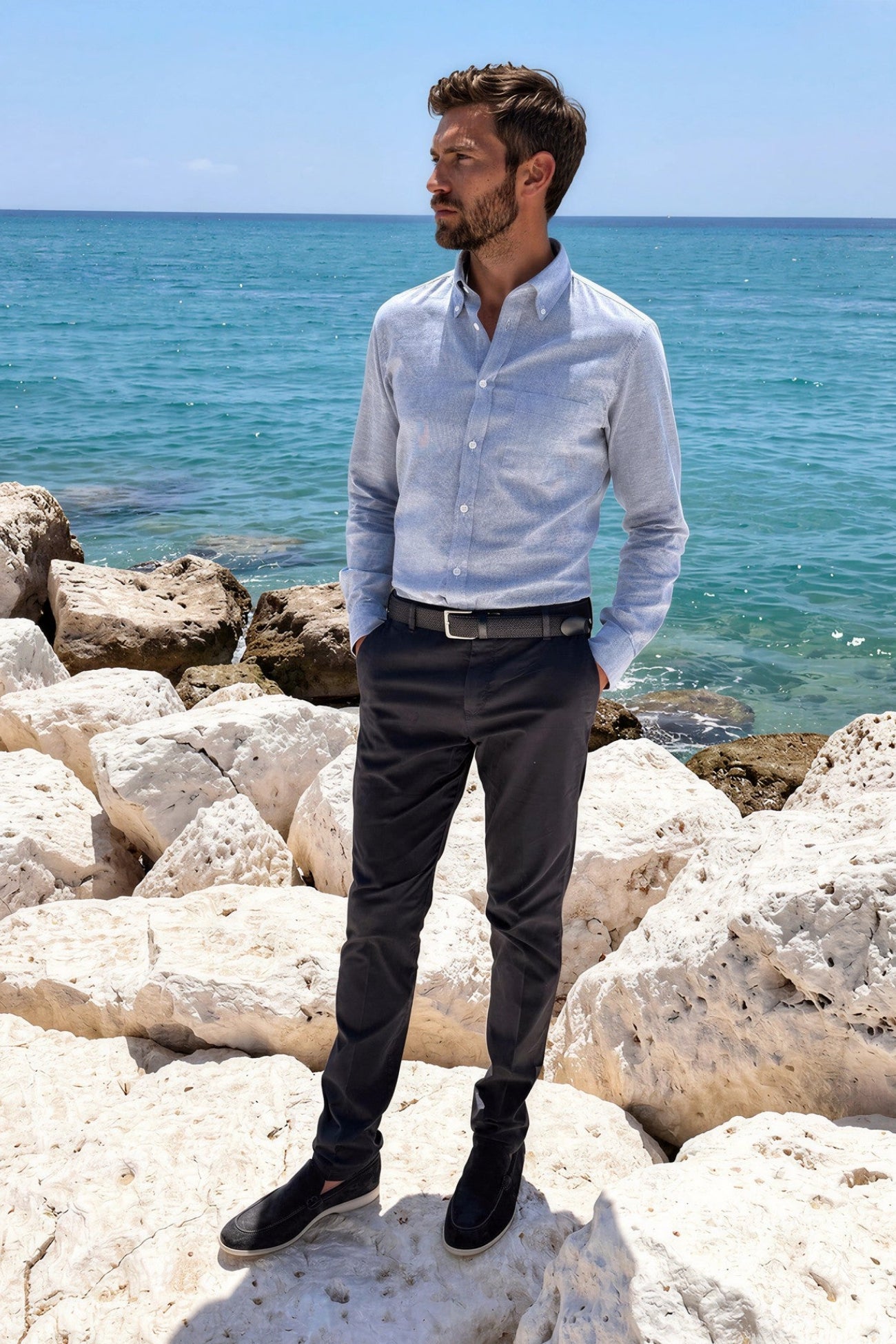 Pantalon d'été Seanfit en coton pima stretch - Marine-PANTALON HOMME-Curling-Paris