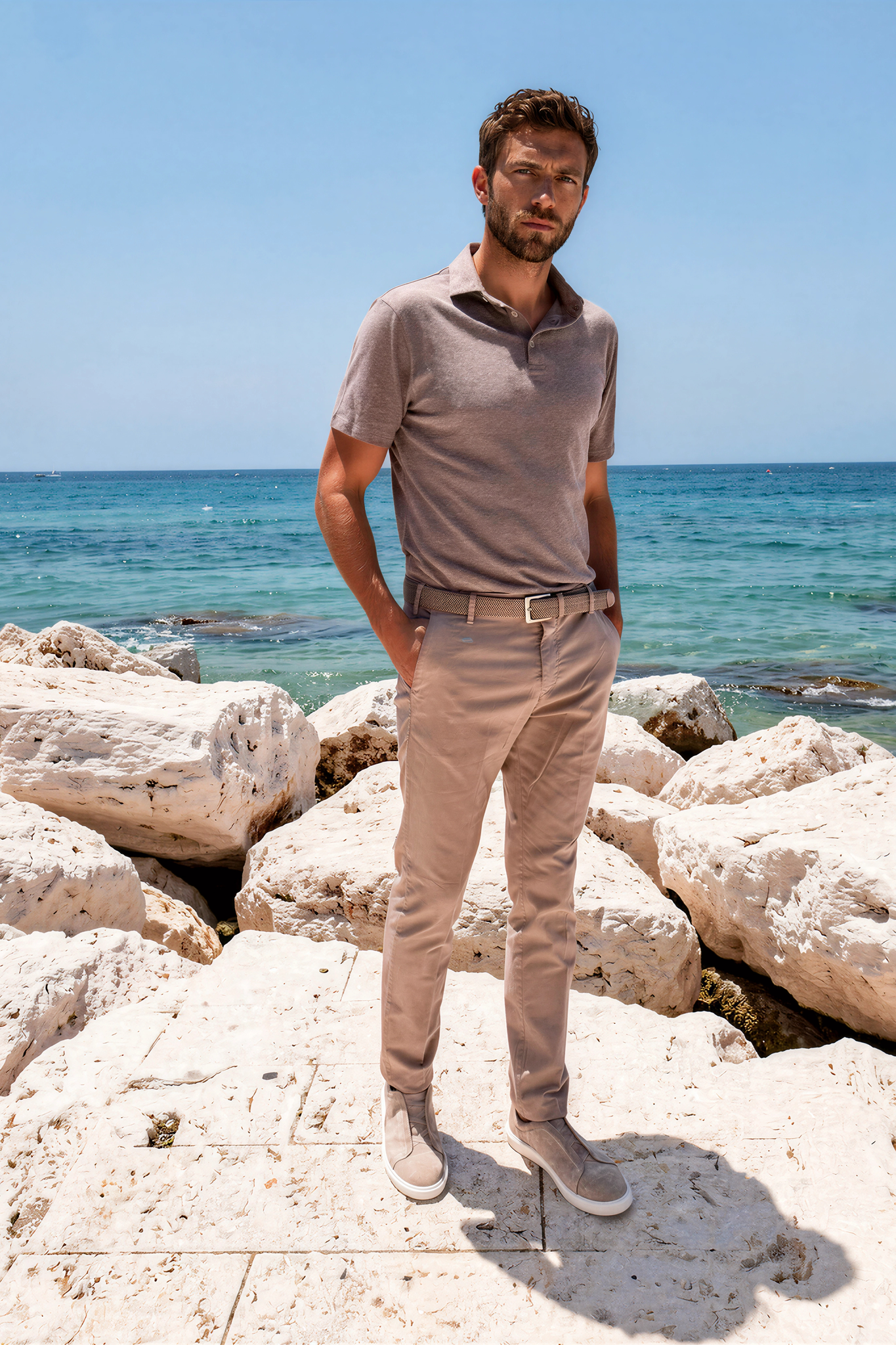 Pantalon d'été Seanfit en coton pima stretch - Taupe-PANTALON HOMME-Curling-Paris