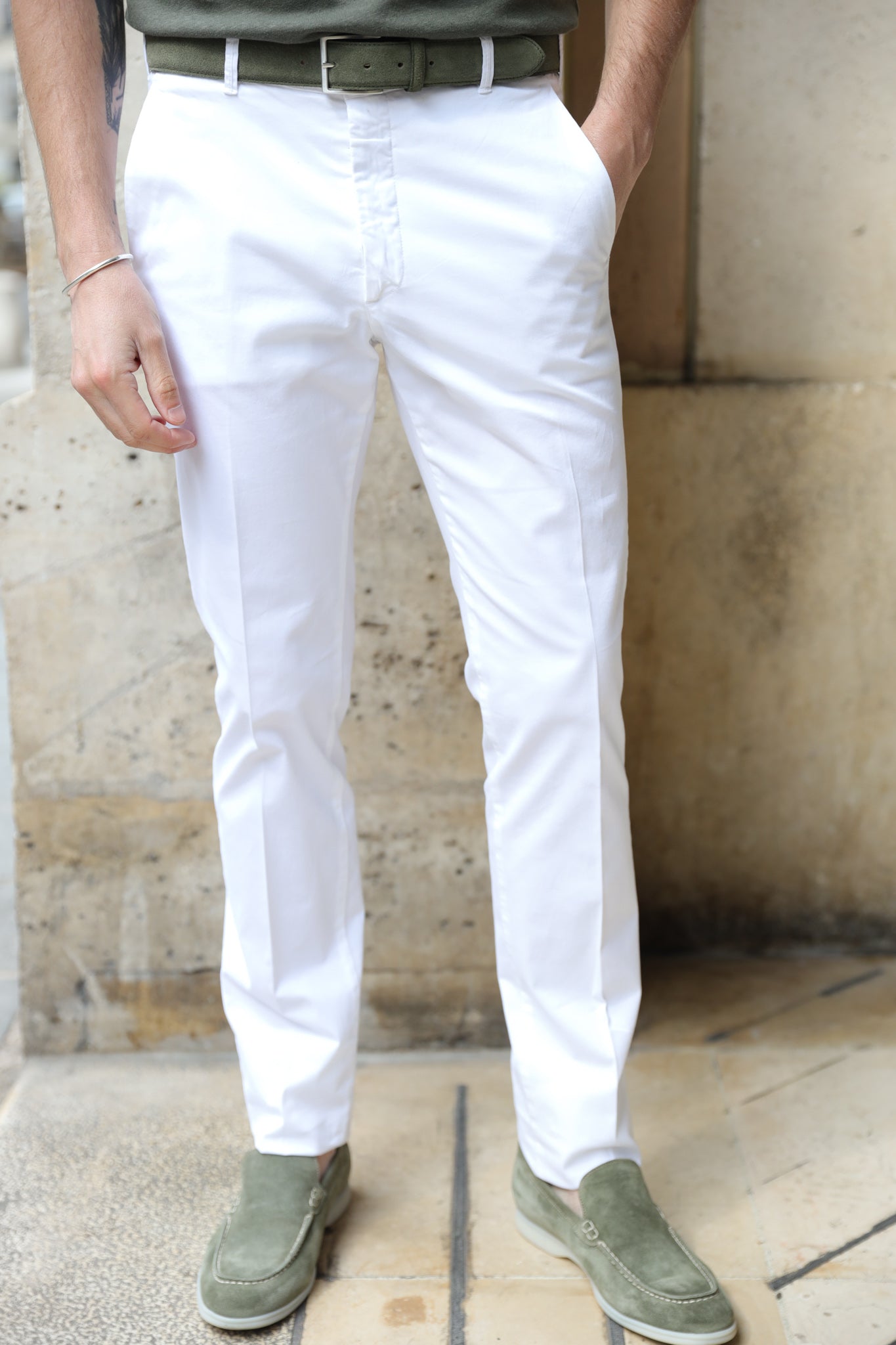 Pantalon d'été Seanfit en coton stretch - Blanc-PANTALON HOMME-Curling-Paris