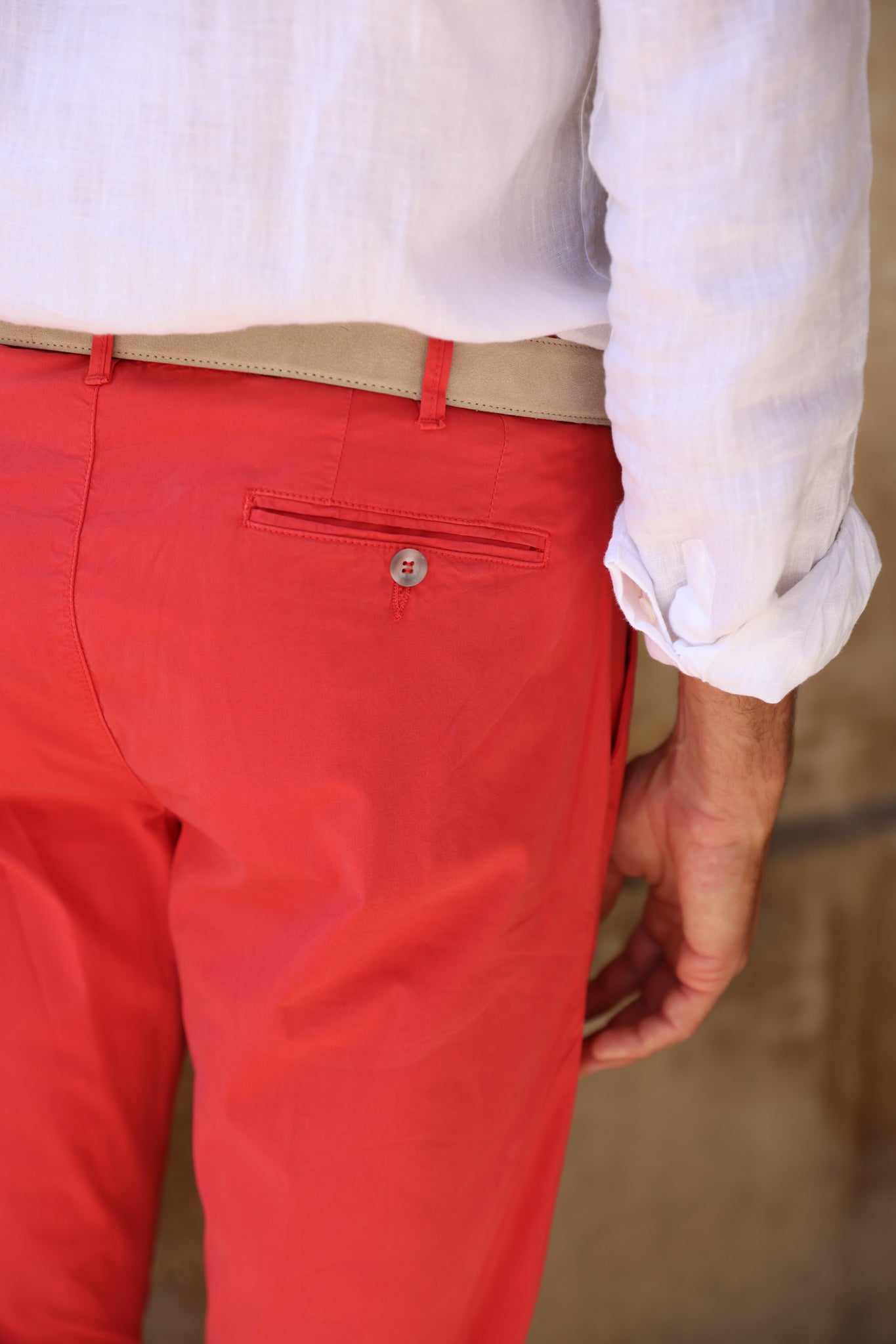 Pantalon d'été Seanfit en popeline de coton stretch - Rouge-PANTALON HOMME-Curling-Paris
