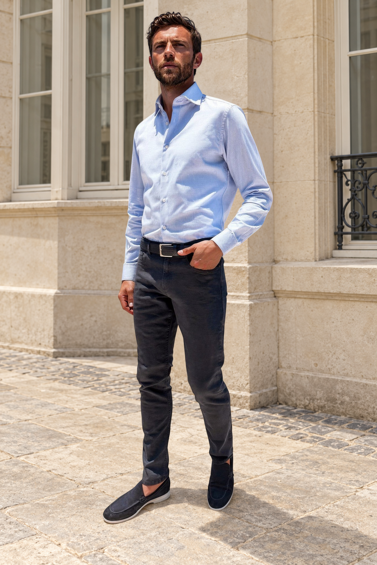 Pantalons James cinq poches en coton - Marine-PANTALON HOMME-Curling-Paris