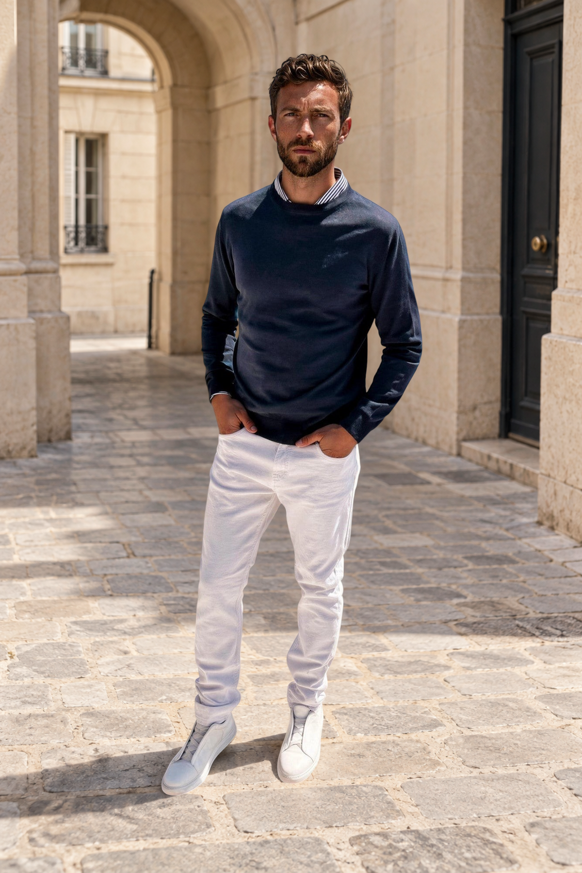 Pantalons James cinq poches en coton stretch - Blanc-PANTALON HOMME-Curling-Paris