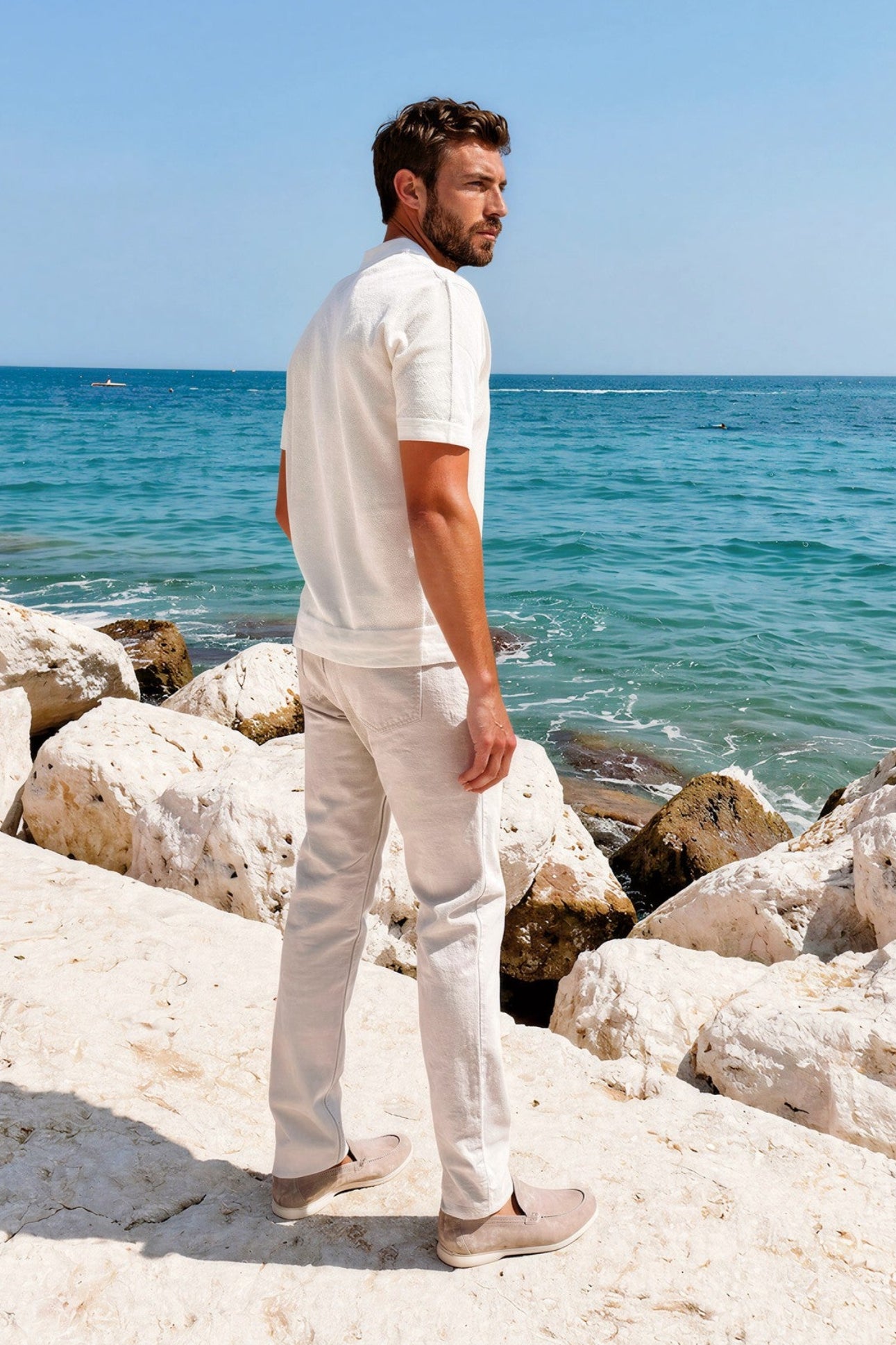 Pantalons James cinq poches en coton stretch - Ciment-PANTALON HOMME-Curling-Paris
