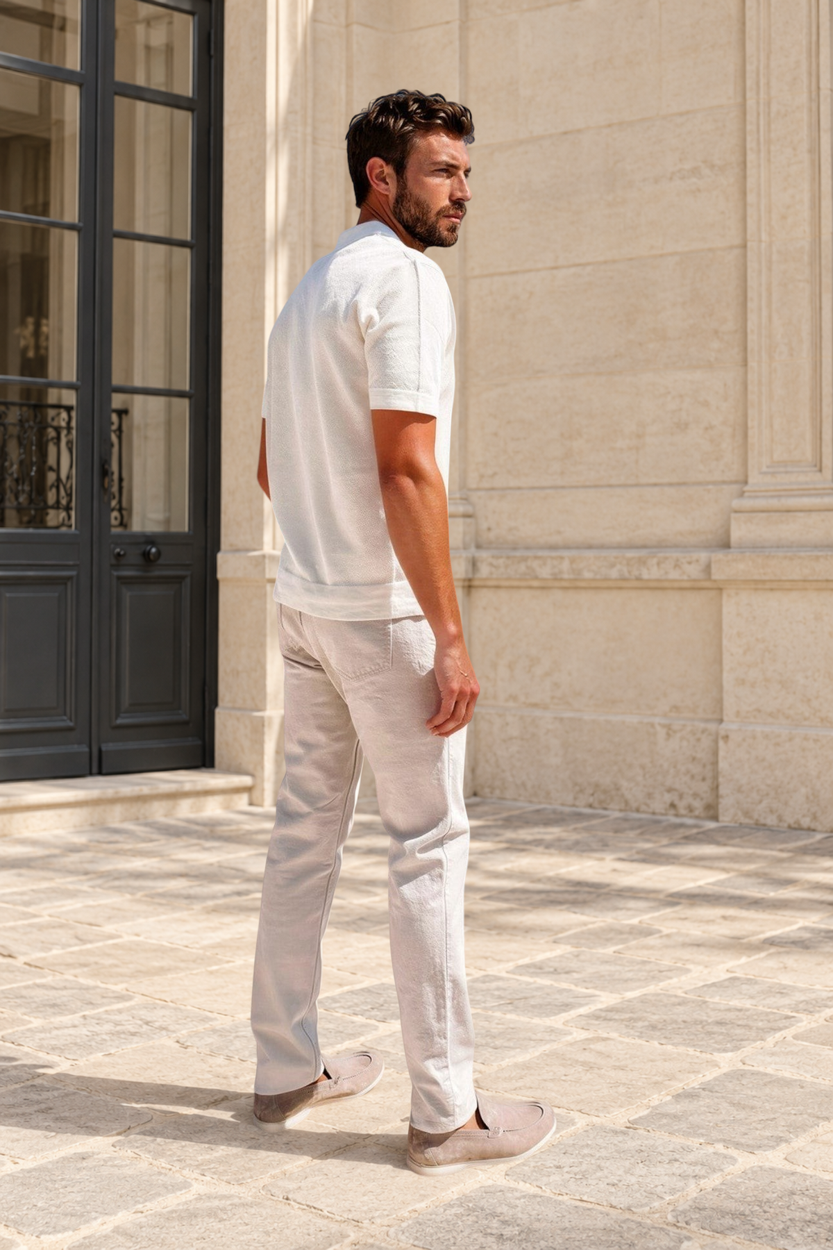 Pantalons James cinq poches en coton stretch - Ciment-PANTALON HOMME-Curling-Paris