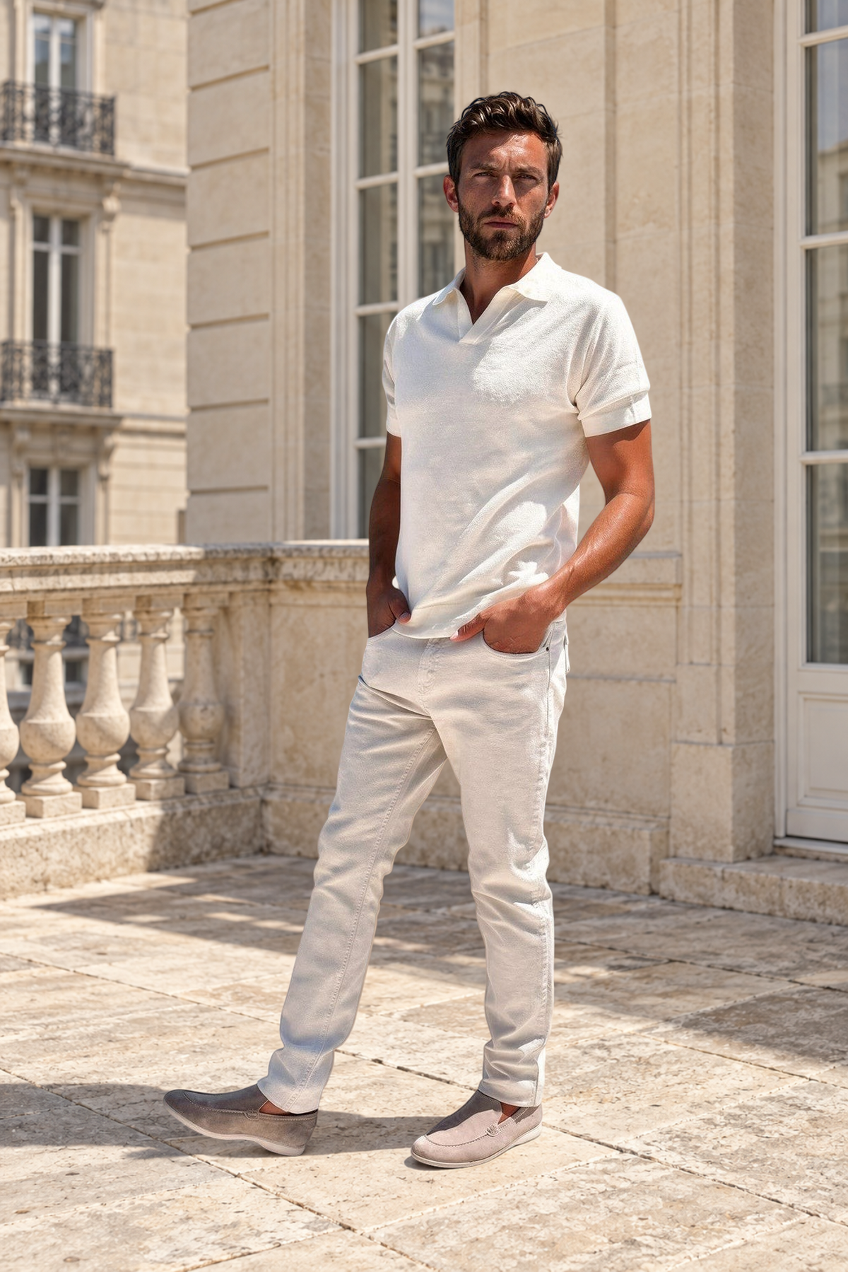 Pantalons James cinq poches en coton stretch - Ciment-PANTALON HOMME-Curling-Paris