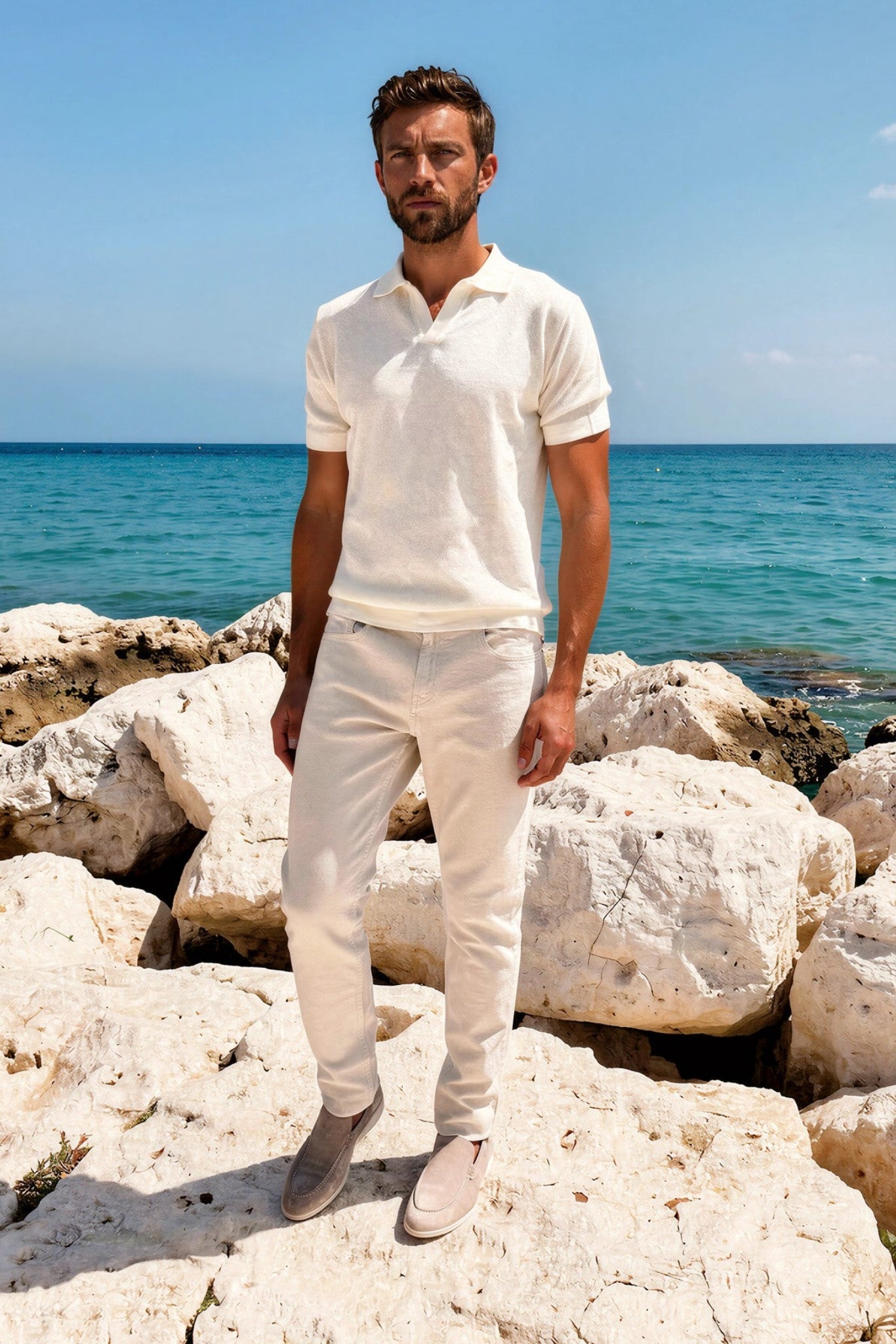 Pantalons James cinq poches en coton stretch - Ciment-PANTALON HOMME-Curling-Paris