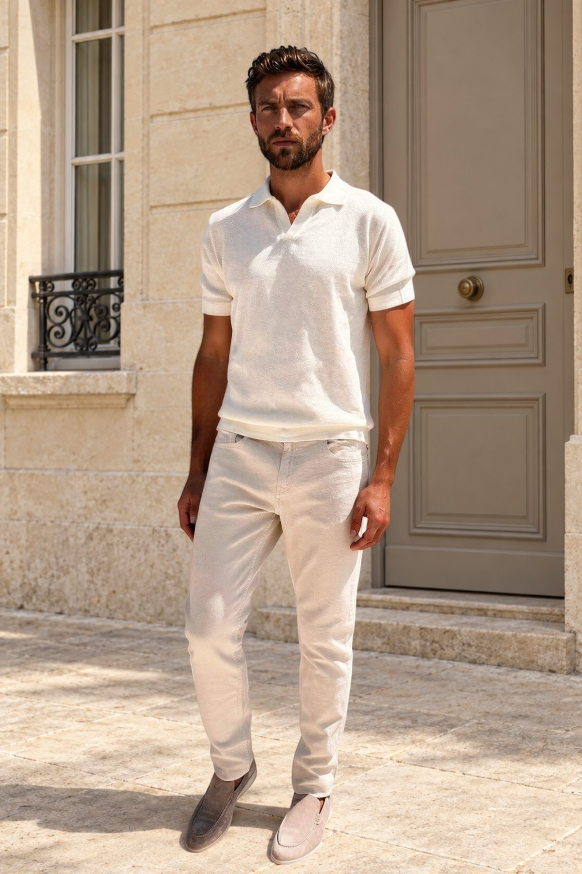 Pantalons James cinq poches en coton stretch - Ciment-PANTALON HOMME-Curling-Paris