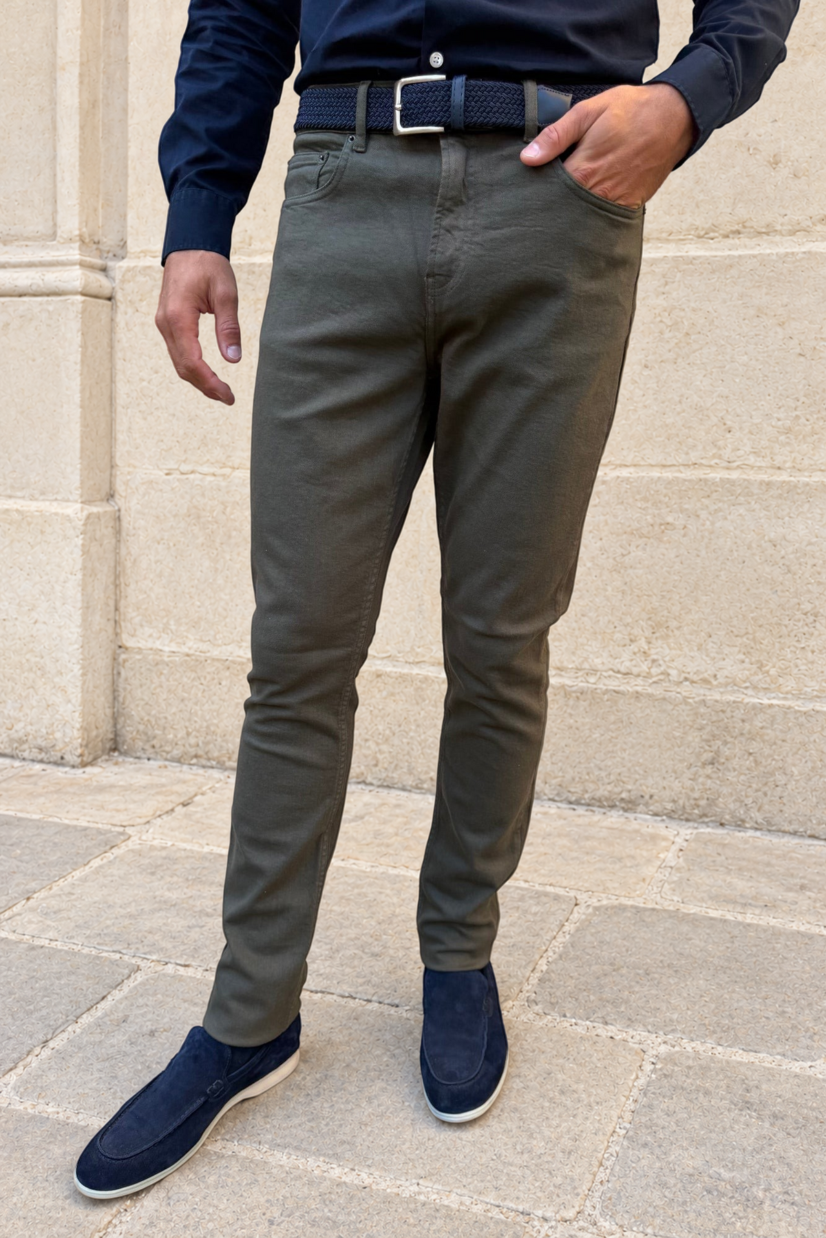 Pantalons James cinq poches en coton stretch - Kaki-PANTALON HOMME-Curling-Paris