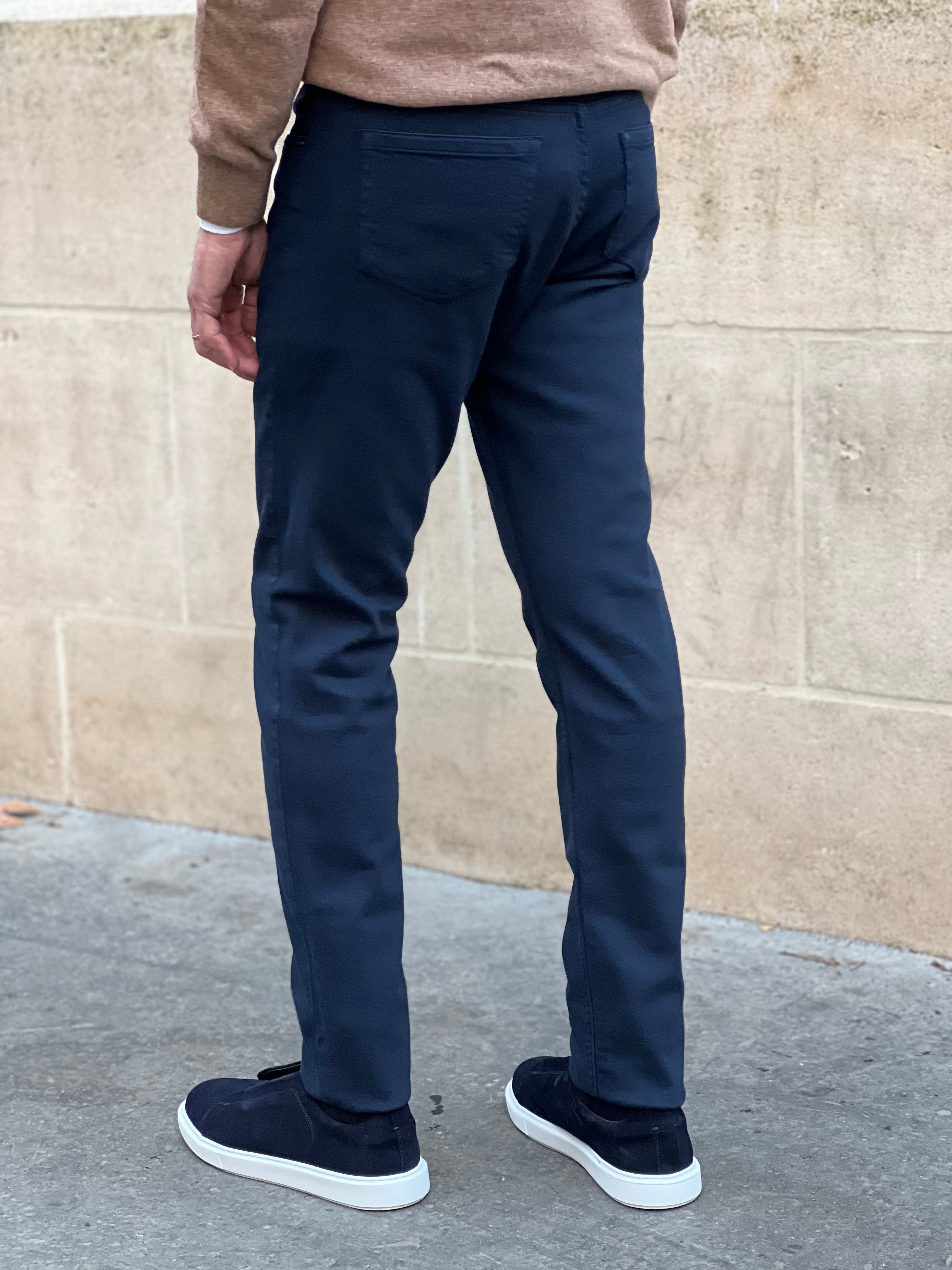 Pantalons James cinq poches en coton stretch - Marine-PANTALON HOMME-Curling-Paris
