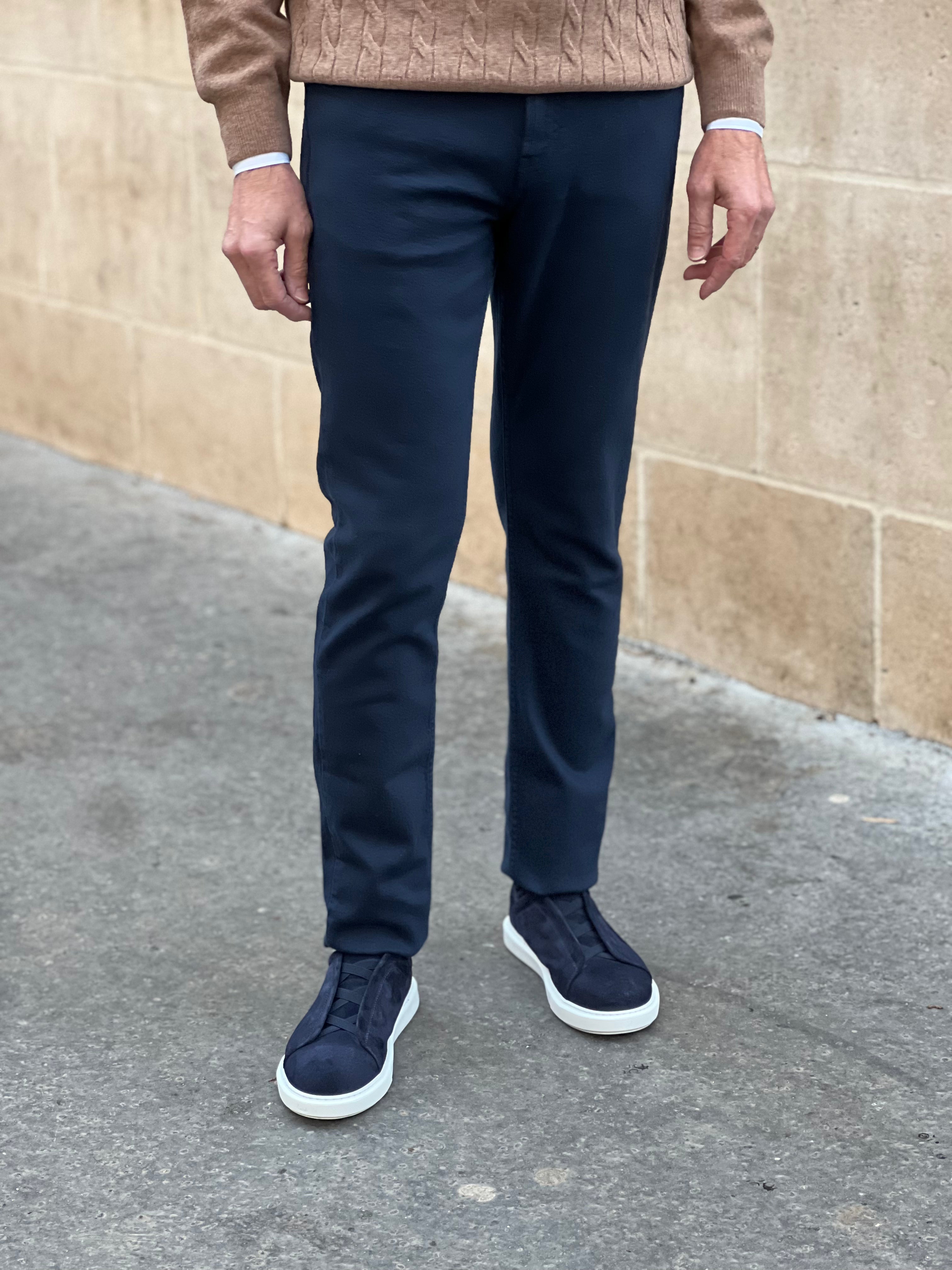 Pantalons James cinq poches en coton stretch - Marine-PANTALON HOMME-Curling-Paris