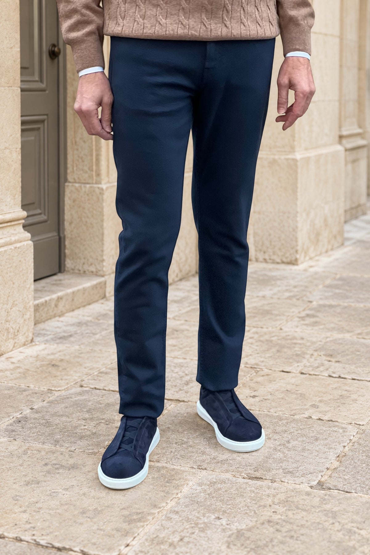 Pantalons James cinq poches en coton stretch - Marine