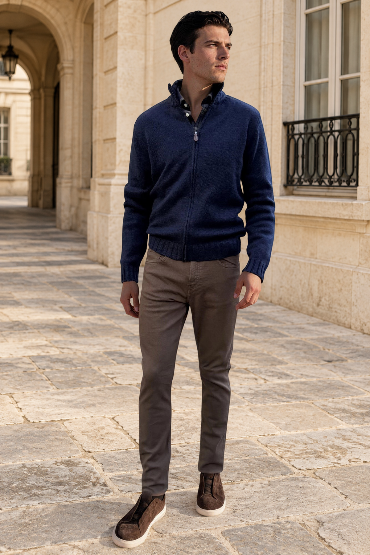 Pantalons James cinq poches en coton stretch - Marron-PANTALON HOMME-Curling-Paris