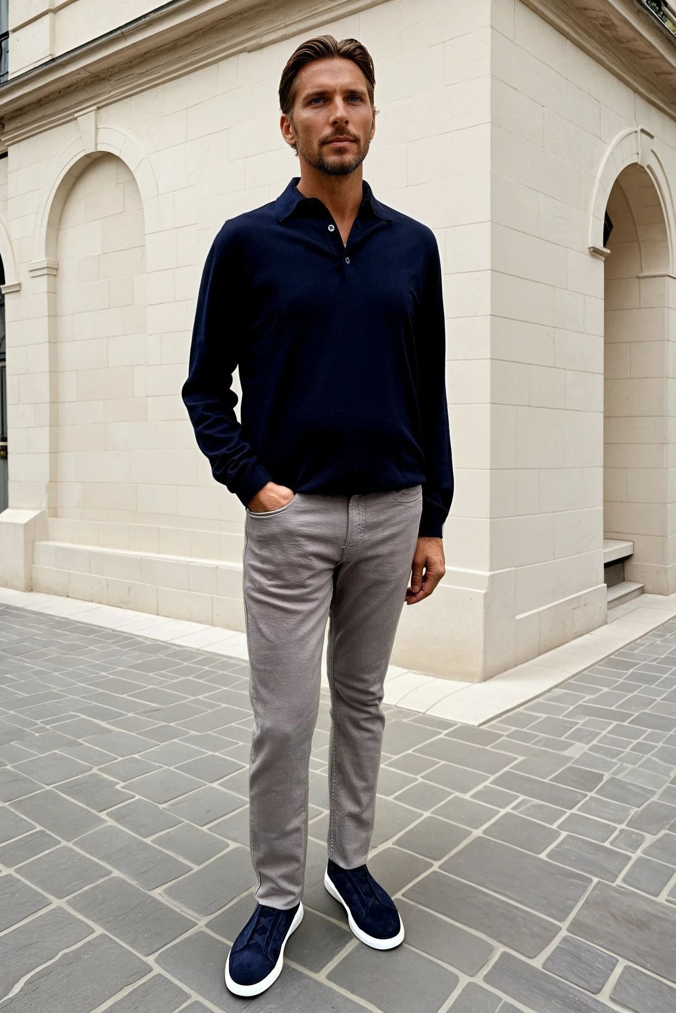 Pantalons James cinq poches en coton stretch - Taupe-PANTALON HOMME-Curling-Paris