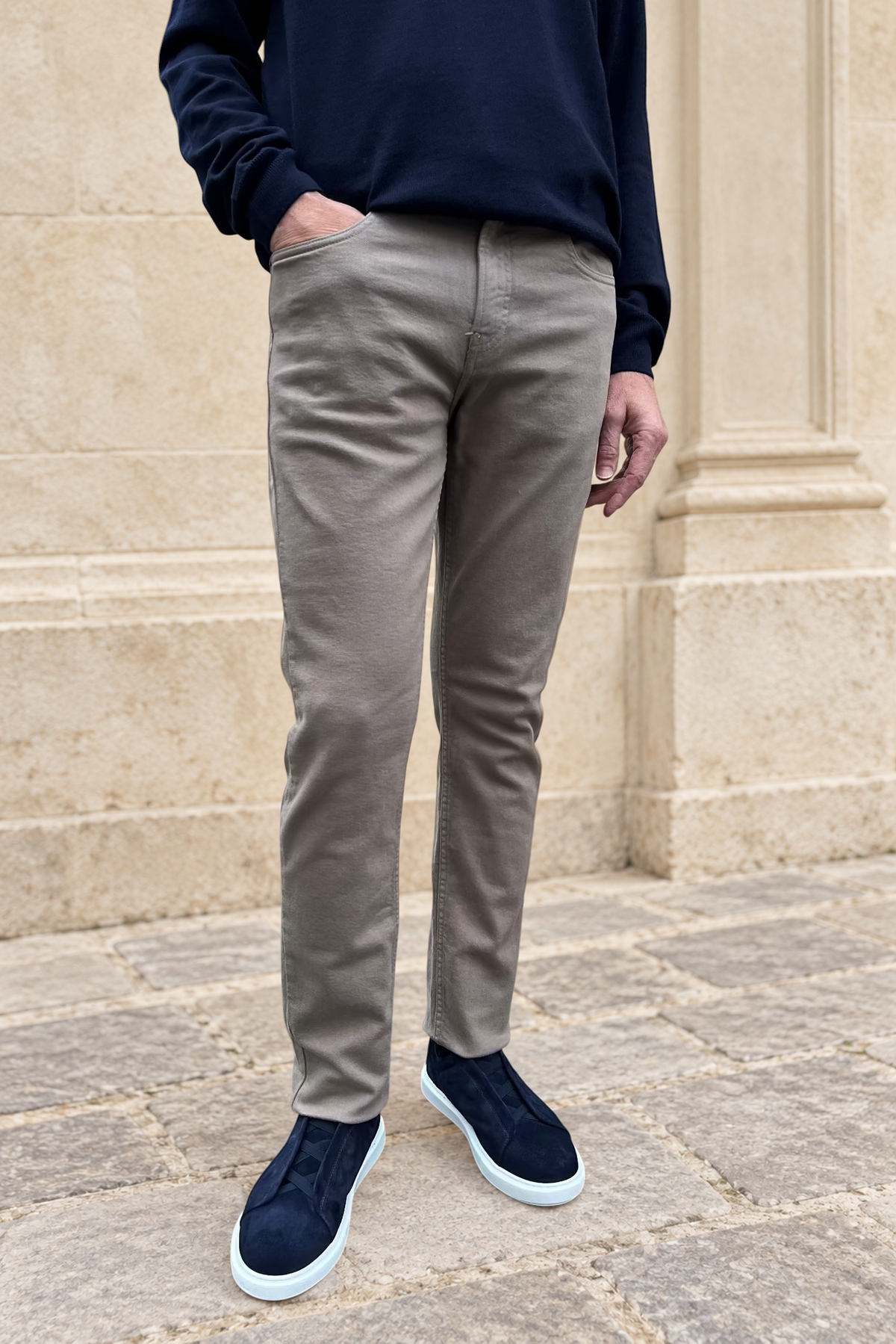 Pantalons James cinq poches en coton stretch - Taupe-PANTALON HOMME-Curling-Paris