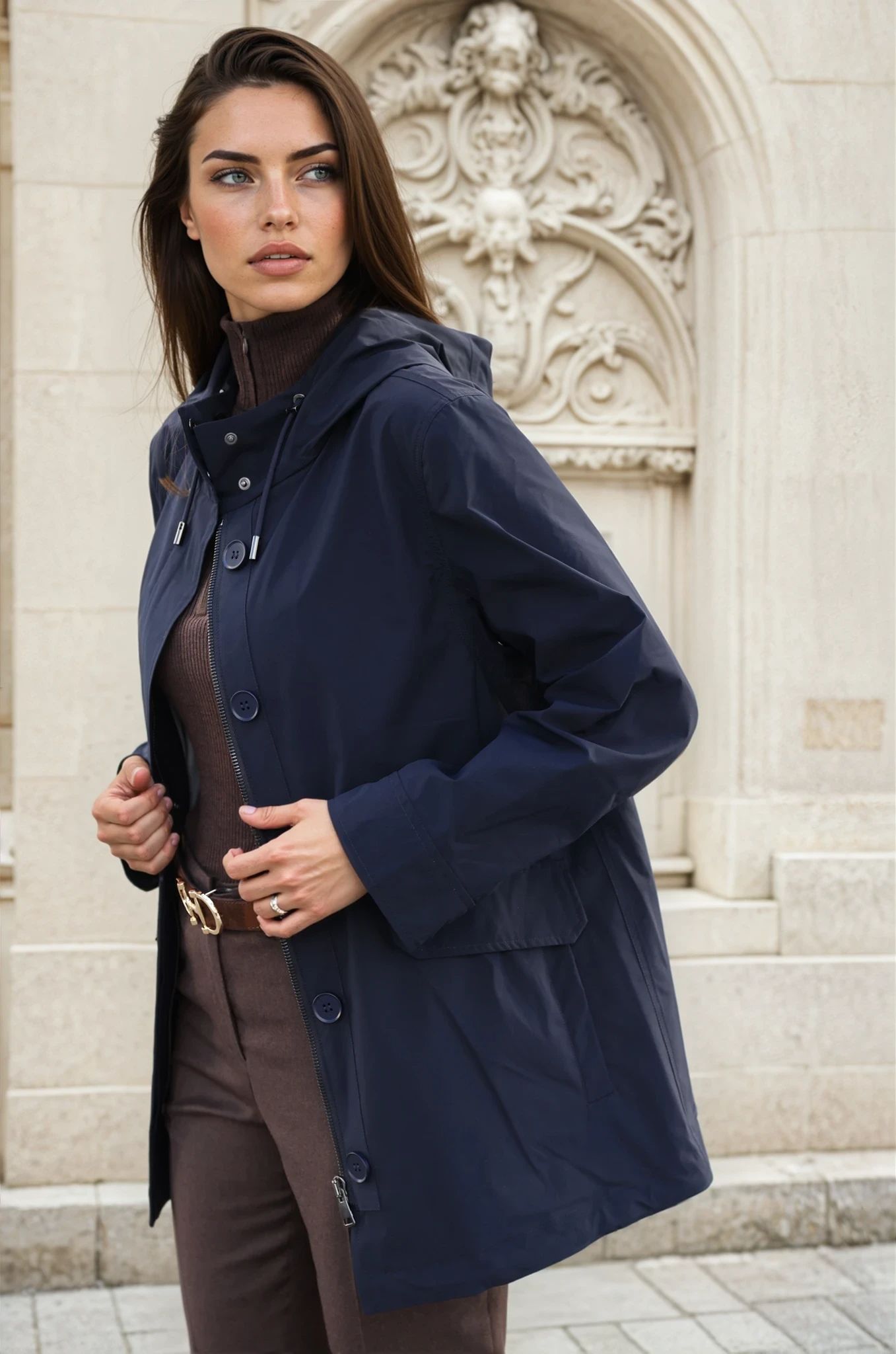 Parka 2 en 1 en plume et eco fourrure - Marine-MANTEAU FEMME-Curling-Paris