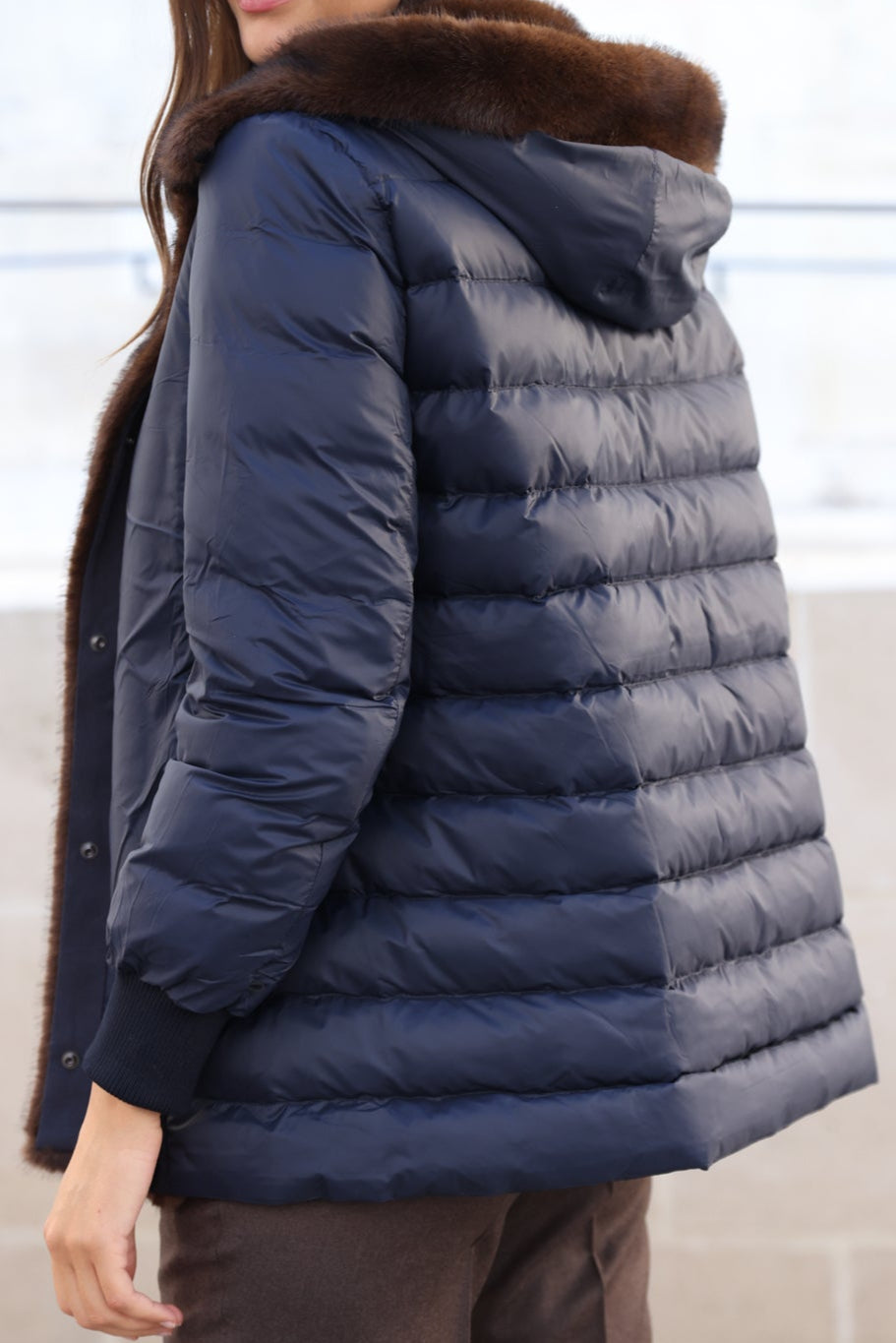 Parka 2 en 1 en plume et eco fourrure - Marine-MANTEAU FEMME-Curling-Paris