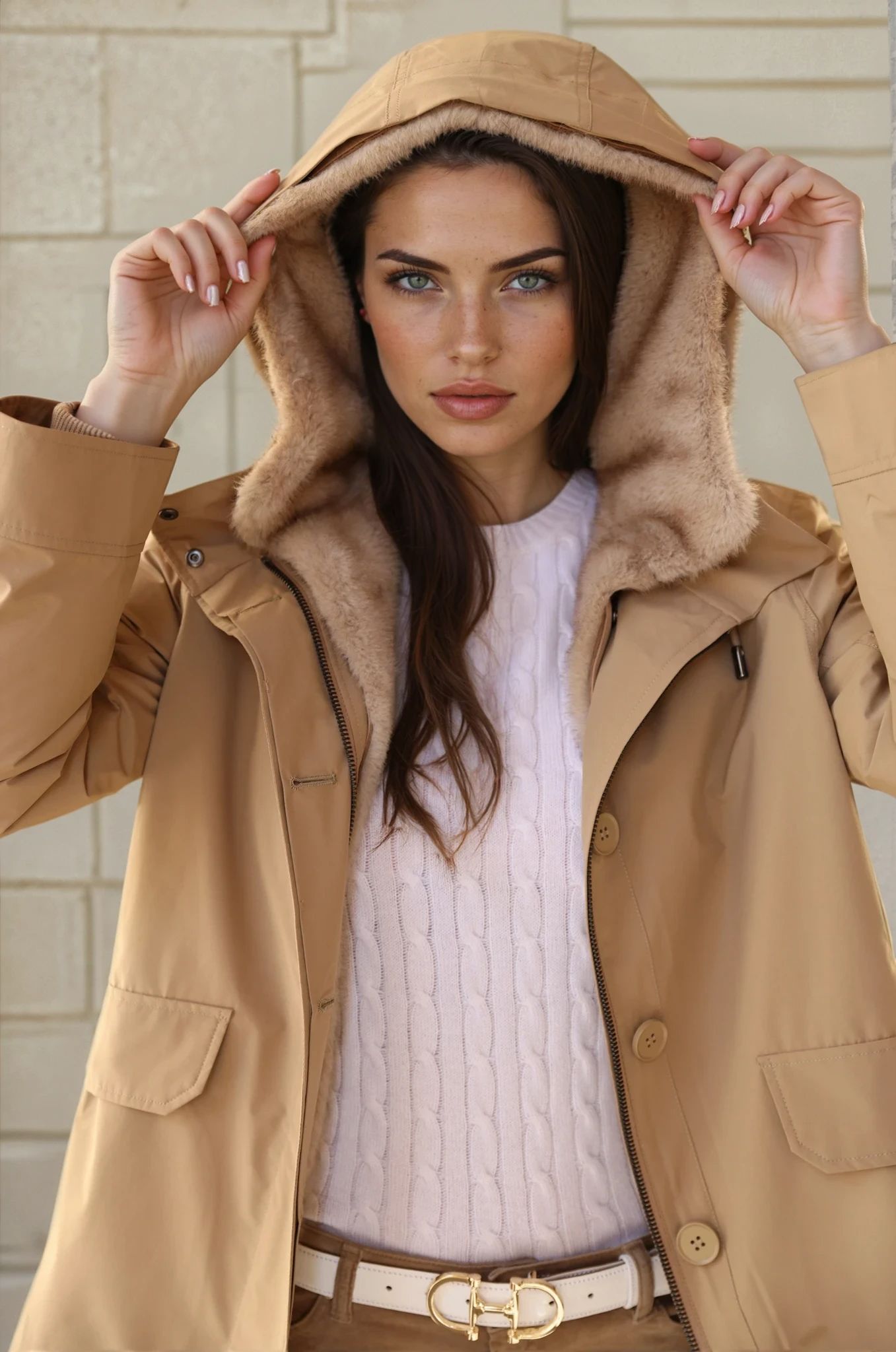 Parka Patricia 2 en 1 en plume et eco fourrure - Camel clair-MANTEAU FEMME-Curling-Paris