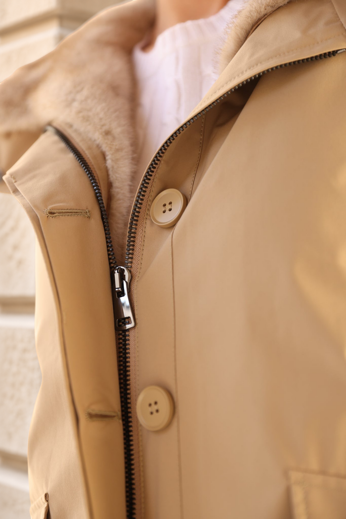 Parka Patricia 2 en 1 en plume et éco fourrure - Camel clair-MANTEAU FEMME-Curling-Paris