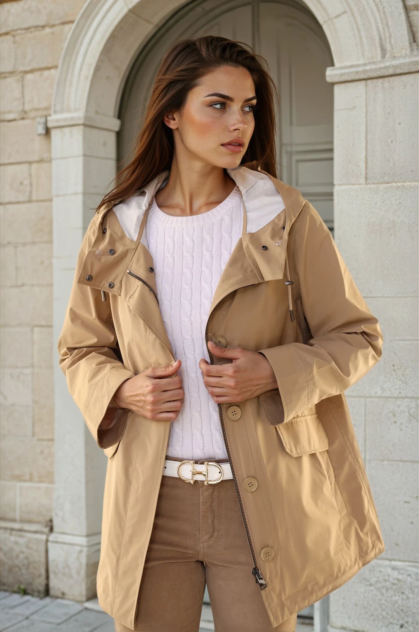 Parka Patricia 2 en 1 en plume et eco fourrure - Camel clair-MANTEAU FEMME-Curling-Paris