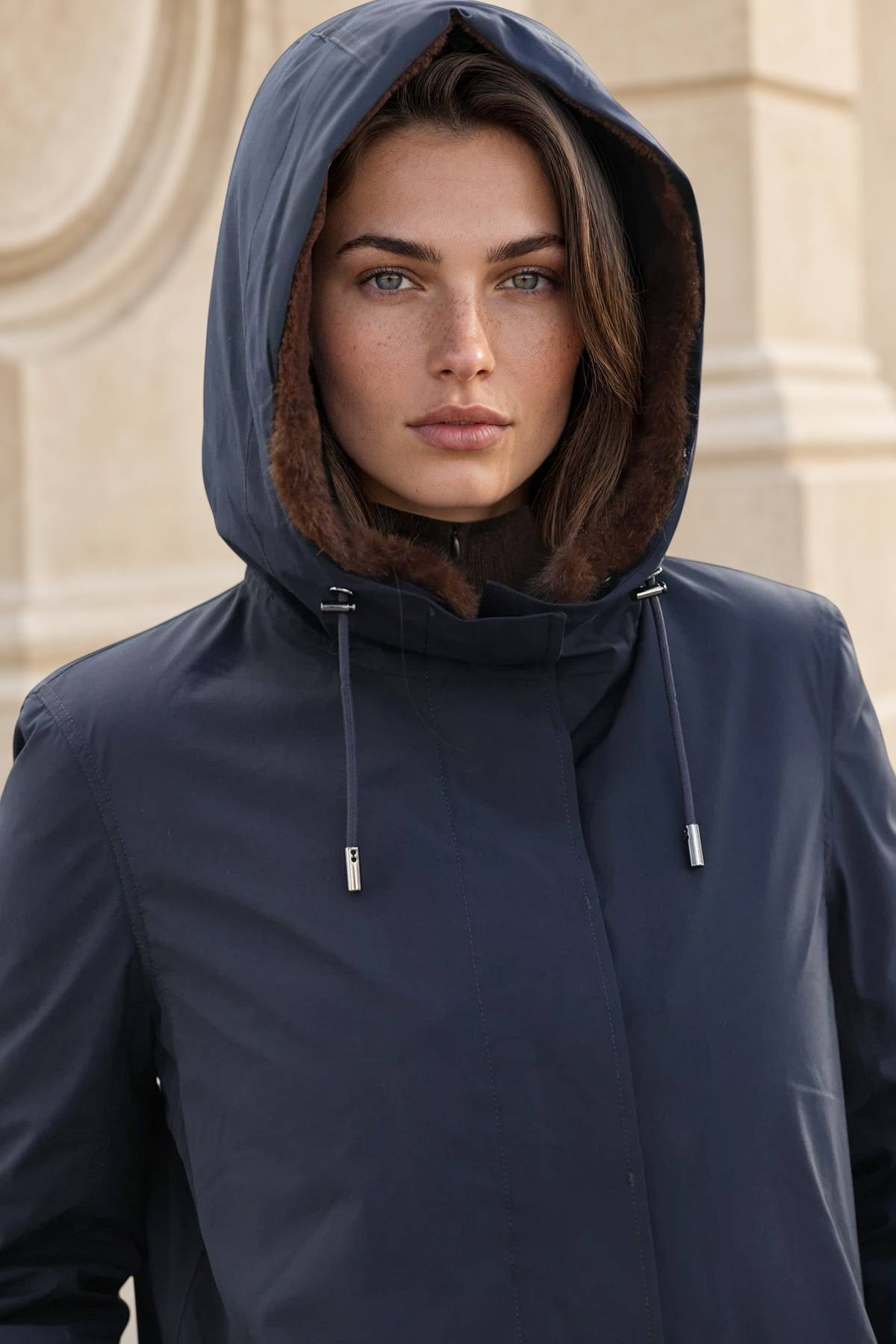 Parka Patricia 2 en 1 en plume et éco-fourrure – Marine-MANTEAU FEMME-Curling-Paris