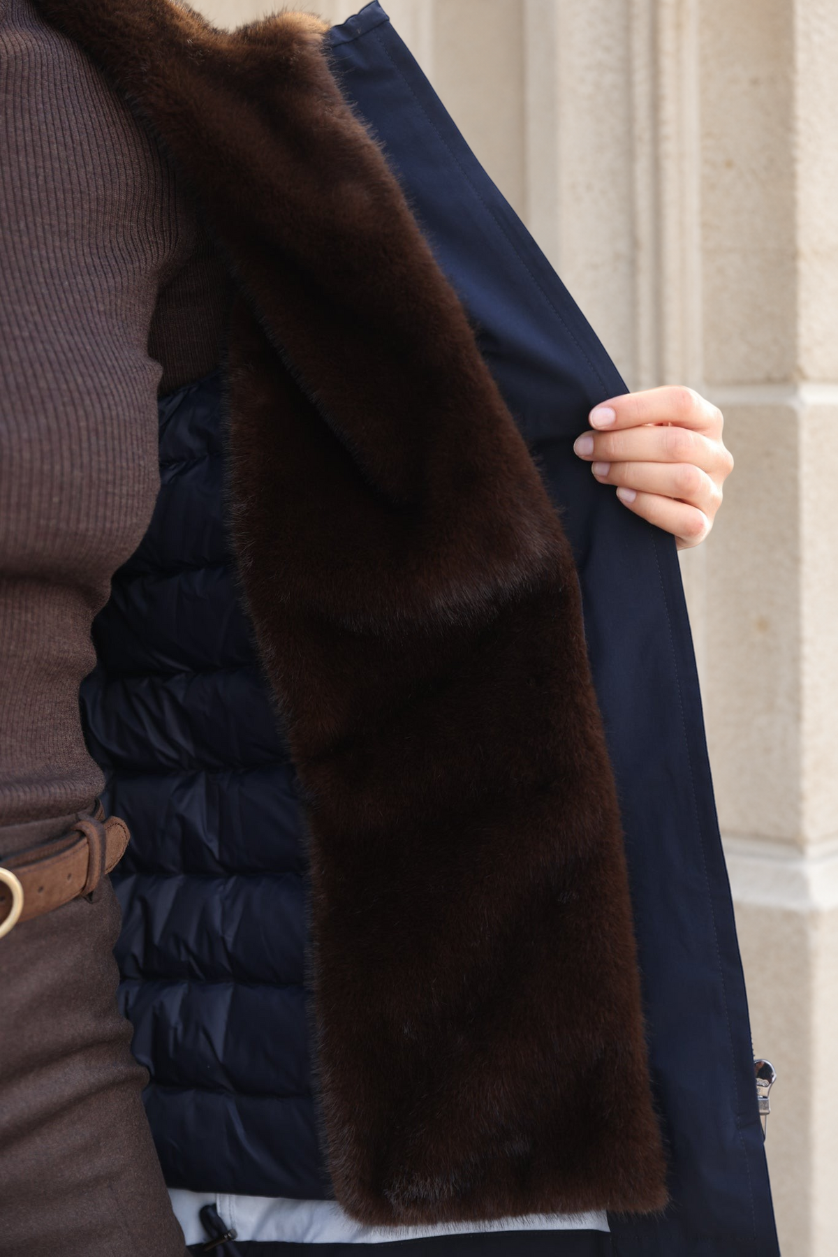 Parka Patricia 2 en 1 en plume et éco-fourrure – Marine-MANTEAU FEMME-Curling-Paris