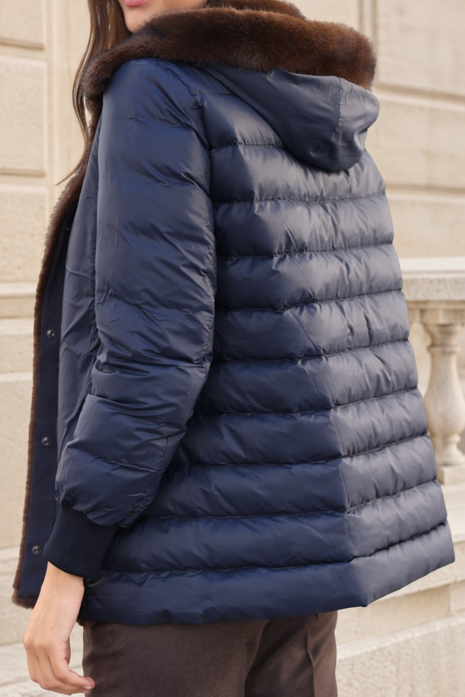 Parka Patricia 2 en 1 en plume et éco-fourrure – Marine-MANTEAU FEMME-Curling-Paris