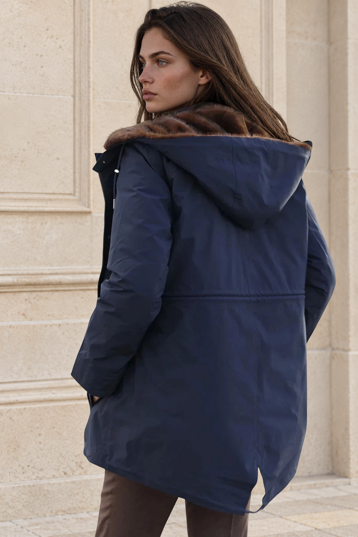 Parka Patricia 2 en 1 en plume et éco-fourrure – Marine-MANTEAU FEMME-Curling-Paris