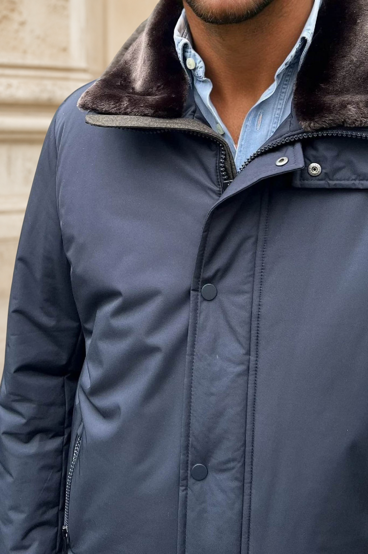 Parka Pavel avec col fourrure - Marine-MANTEAU HOMME-Curling-Paris
