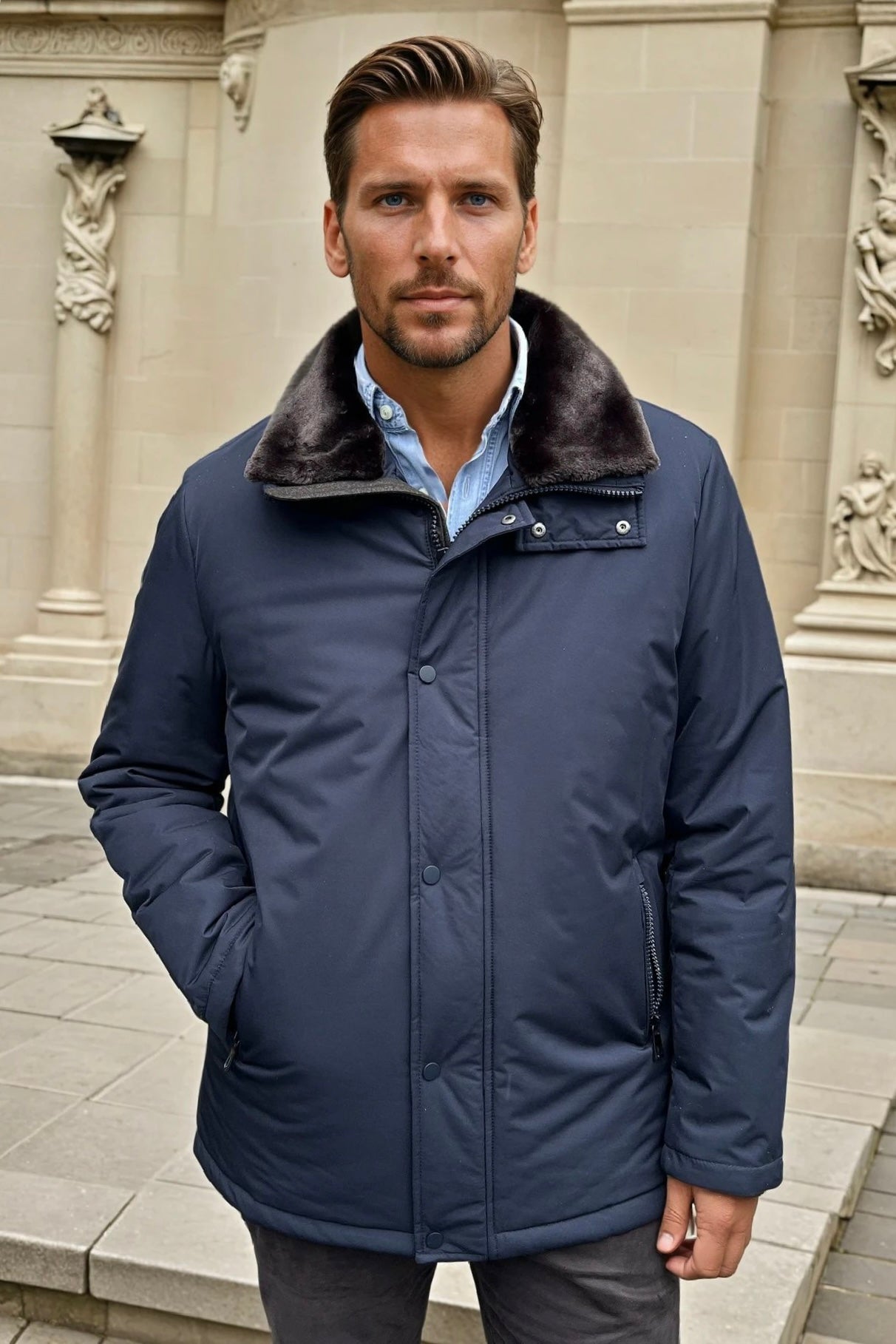 Parka Pavel avec col fourrure - Marine-MANTEAU HOMME-Curling-Paris