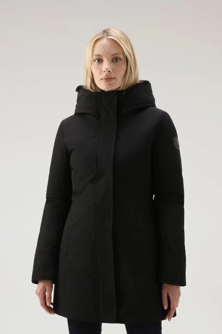 Parka Woolrich Boulder en Ramar avec capuche et col amovible en fourrure synthétique - Black-MANTEAU FEMME-Curling-Paris