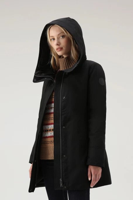 Parka Woolrich Boulder en Ramar avec capuche et col amovible en fourrure synthétique - Black-MANTEAU FEMME-Curling-Paris