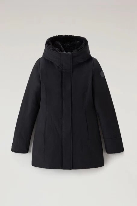 Parka Woolrich Boulder en Ramar avec capuche et col amovible en fourrure synthétique - Black-MANTEAU FEMME-Curling-Paris