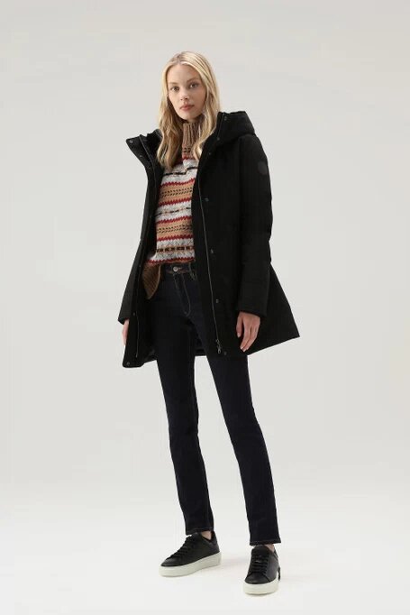 Parka Woolrich Boulder en Ramar avec capuche et col amovible en fourrure synthétique - Black-MANTEAU FEMME-Curling-Paris