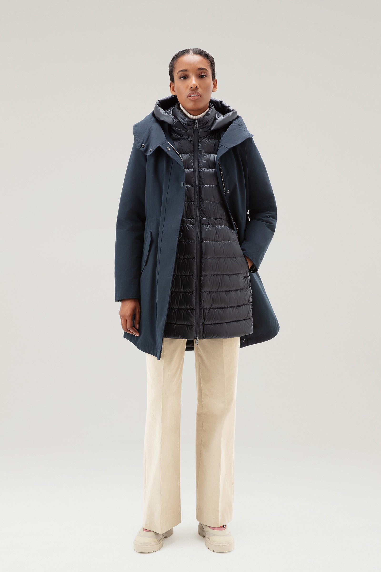 Parka Woolrich Military 3-en-1 en Ramar avec veste matelassée amovible - Melton Blue-MANTEAU FEMME-Curling-Paris