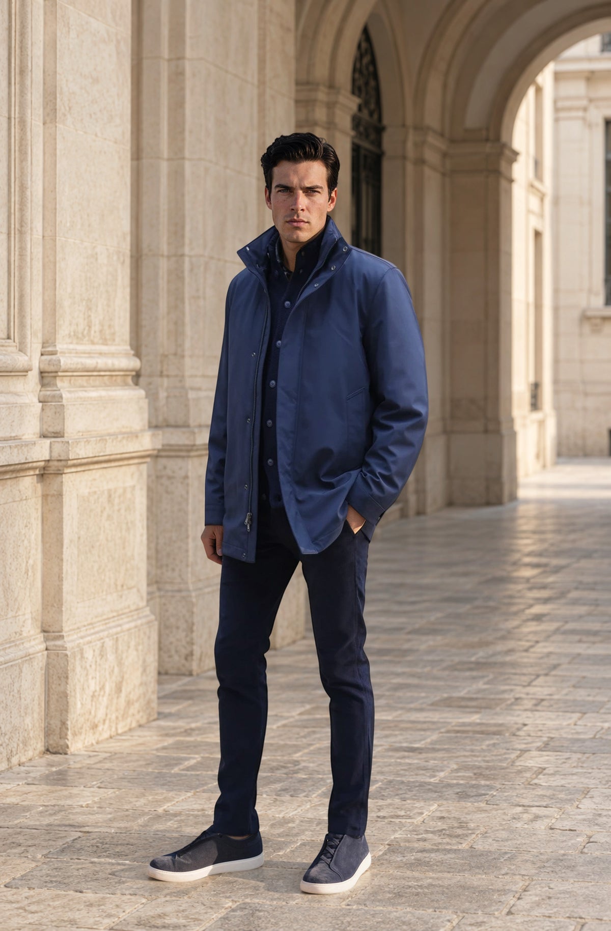 Parka Woolrich Softshell - Melton Blue-MANTEAU HOMME-Curling-Paris