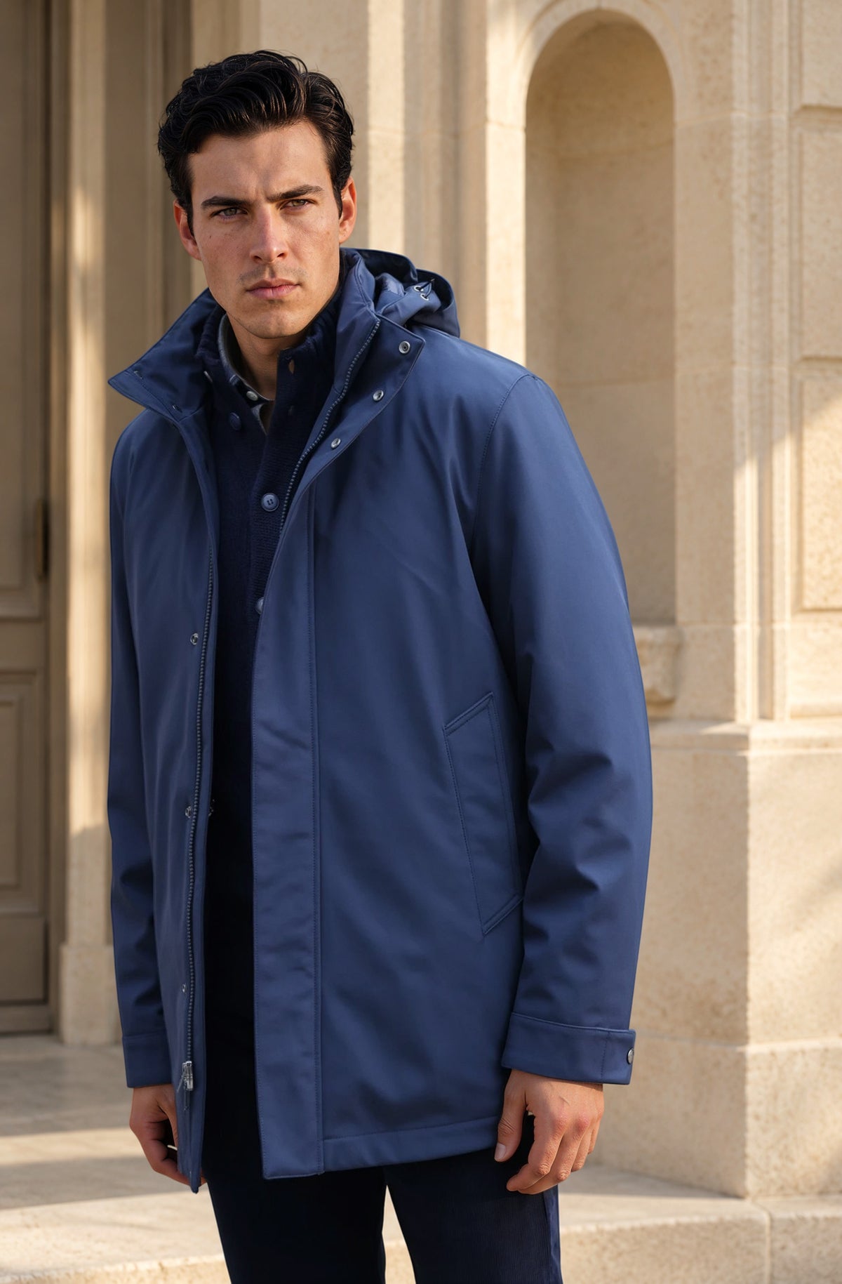 Parka Woolrich Softshell - Melton Blue-MANTEAU HOMME-Curling-Paris