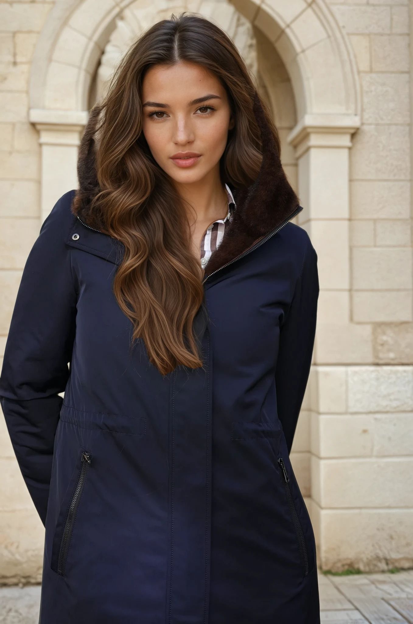 Parka réversible Camille en nylon et éco fourrure - Marine / Marron-MANTEAU FEMME-Curling-Paris