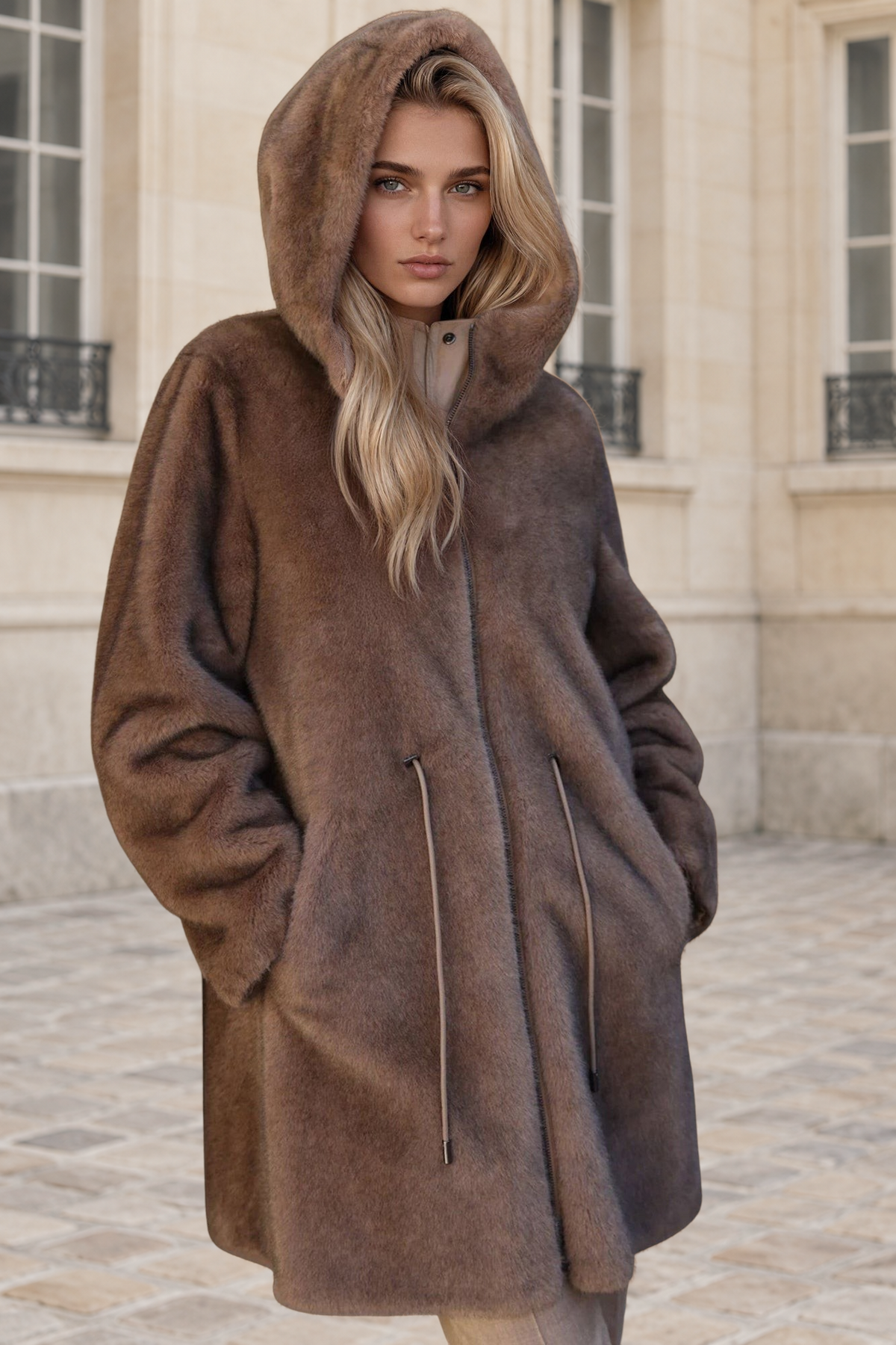 Parka réversible Camille en nylon et éco fourrure - Taupe / Moka-MANTEAU FEMME-Curling-Paris