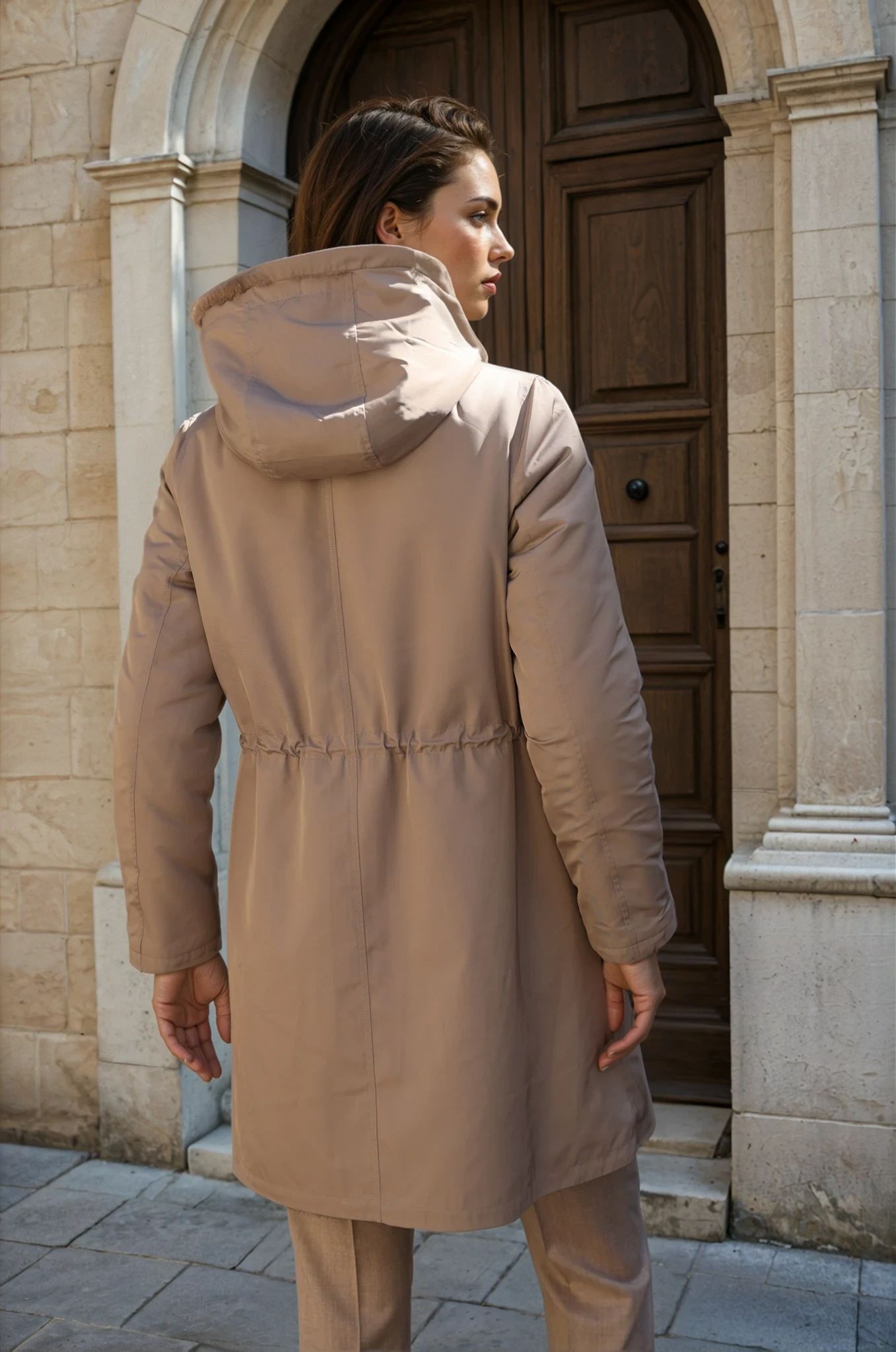 Parka réversible Camille en nylon et éco fourrure - Taupe / Moka-MANTEAU FEMME-Curling-Paris