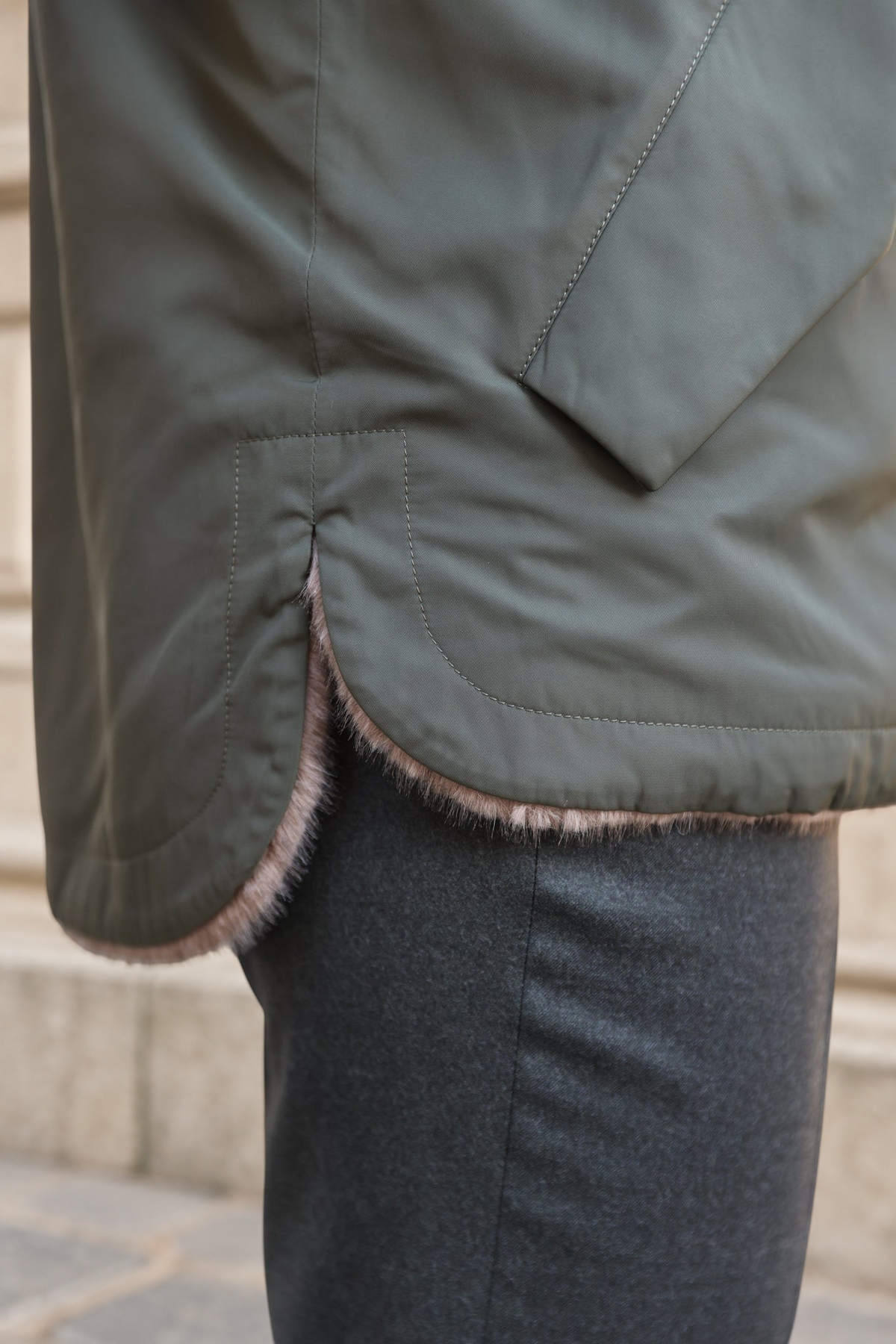 Parka réversible Kate en nylon et éco fourrure - Kaki / Moka-MANTEAU FEMME-Curling-Paris