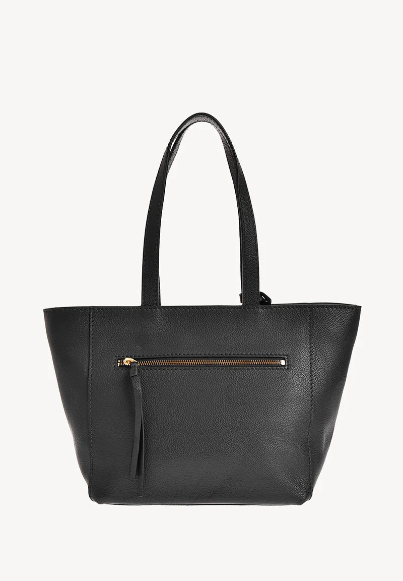Petit Cabas parisien zippé en cuir grainé- Noir-SAC FEMME-Curling-Paris
