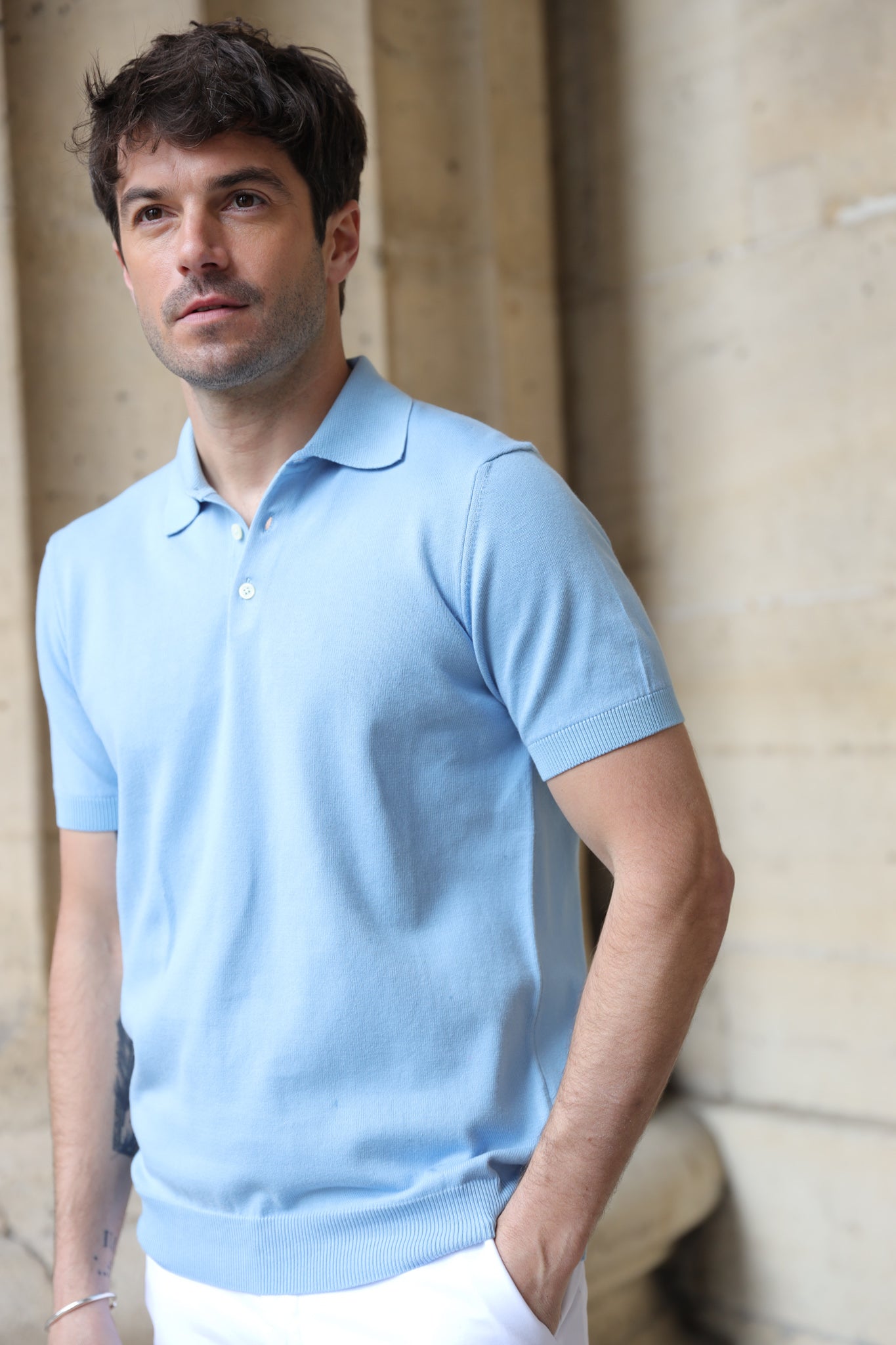 Polo Gabriel en maille de coton - Ciel-POLO HOMME-Curling-Paris